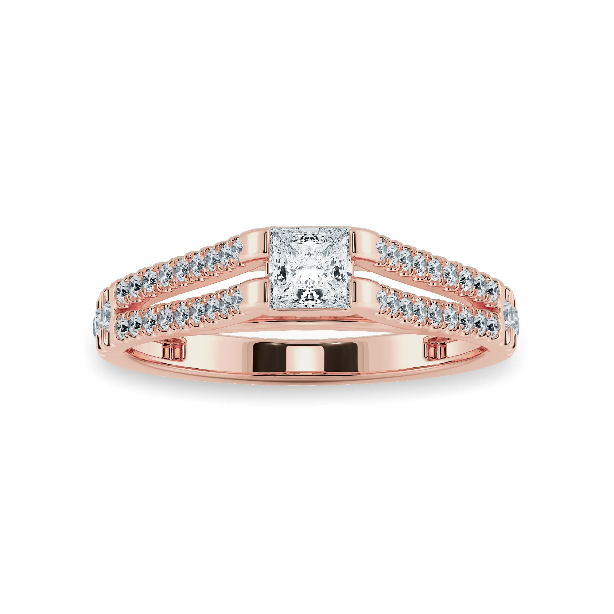 0.20cts. Princess Cut Solitaire Diamond Split Shank 18K Rose Gold Ring JL AU 1178R-A