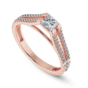 0.20cts. Princess Cut Solitaire Diamond Split Shank 18K Rose Gold Ring JL AU 1178R-A
