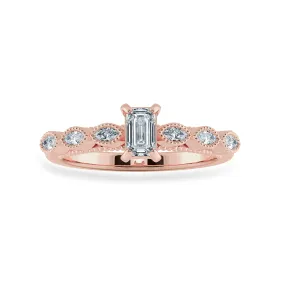 0.30cts. Emerald Cut Solitaire with Marquise Cut Diamond Accents 18K Rose Gold Ring JL AU 2015R
