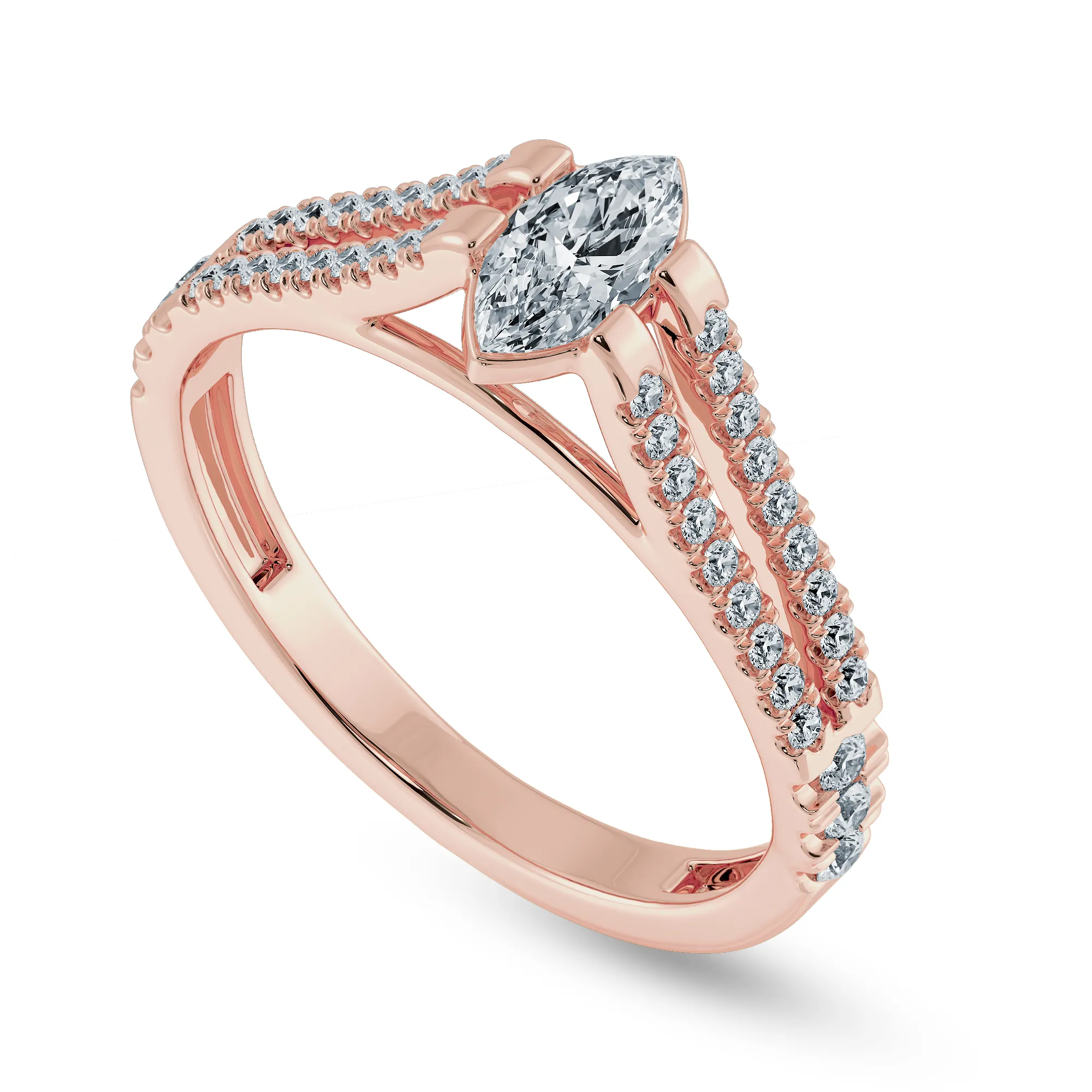 0.30cts. Marquise Cut Solitaire Diamond Split Shank 18K Rose Gold Ring JL AU 1184R