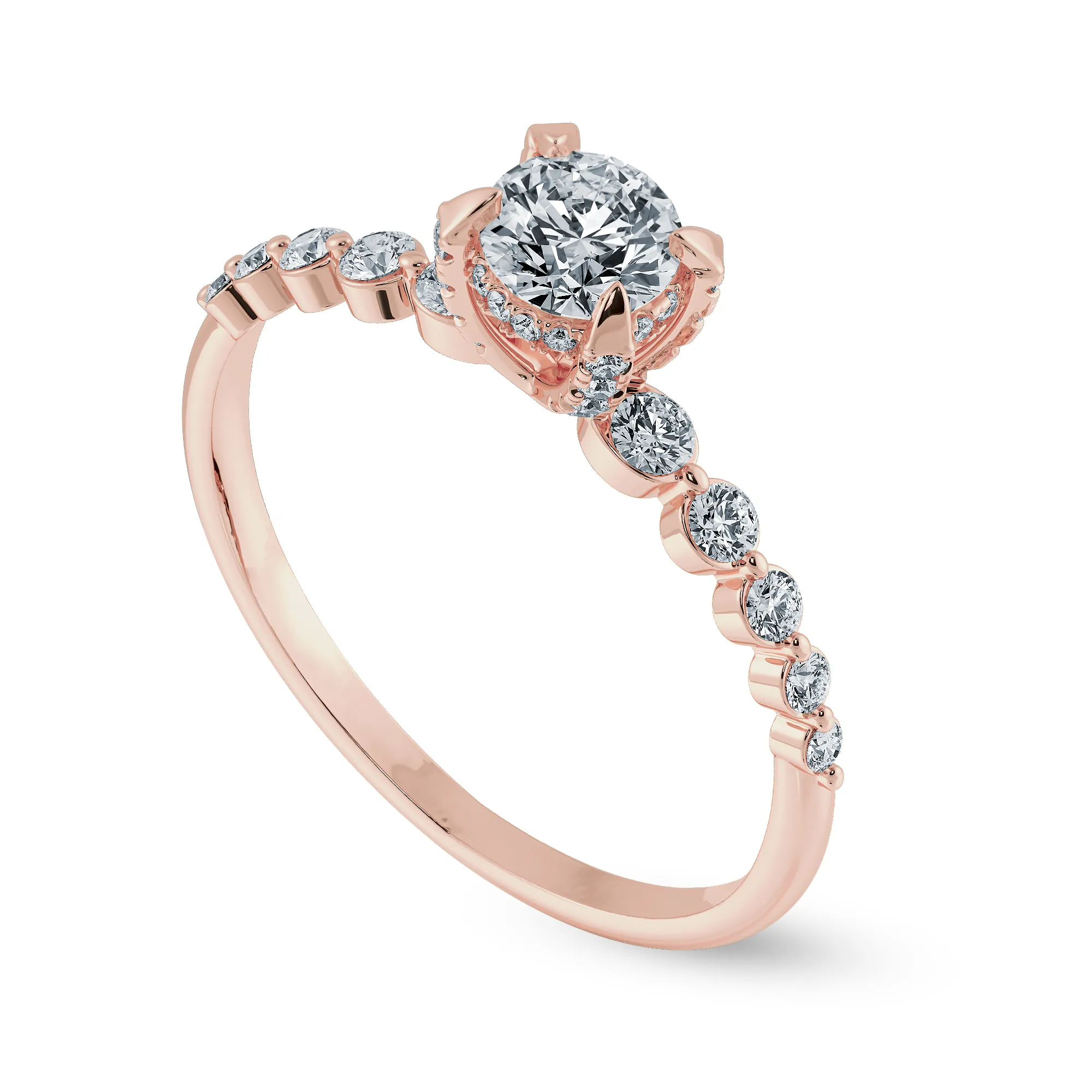 0.30cts. Solitaire Diamond Accents 18K Rose Gold Ring JL AU 1202R