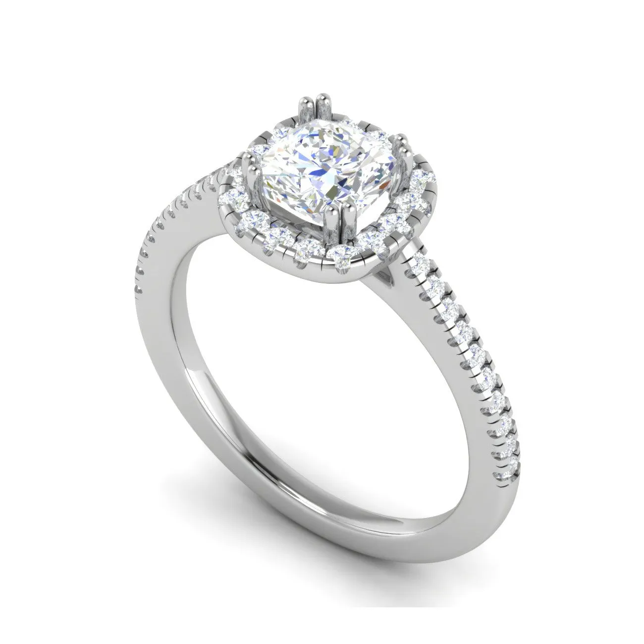 0.50 cts. Cushion Solitaire Halo Diamond Shank Platinum Ring JL PT RH CU 129
