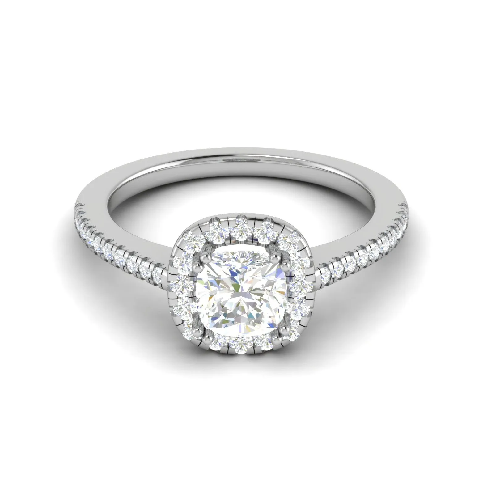 0.50 cts. Cushion Solitaire Halo Diamond Shank Platinum Ring JL PT RH CU 129