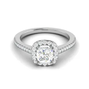 0.50 cts. Cushion Solitaire Halo Diamond Shank Platinum Ring JL PT RH CU 129