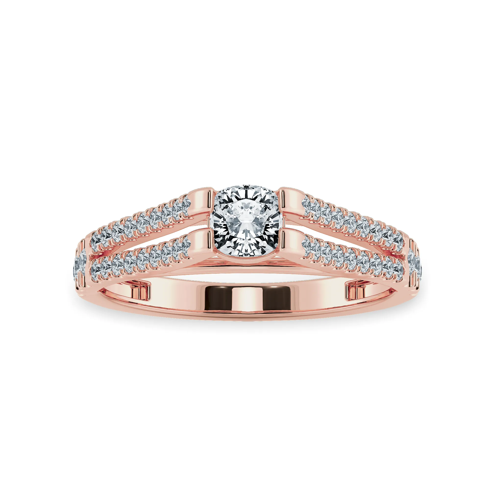 0.50cts. Cushion Cut Solitaire Diamond Split Shank 18K Rose Gold Ring JL AU 1179R-A