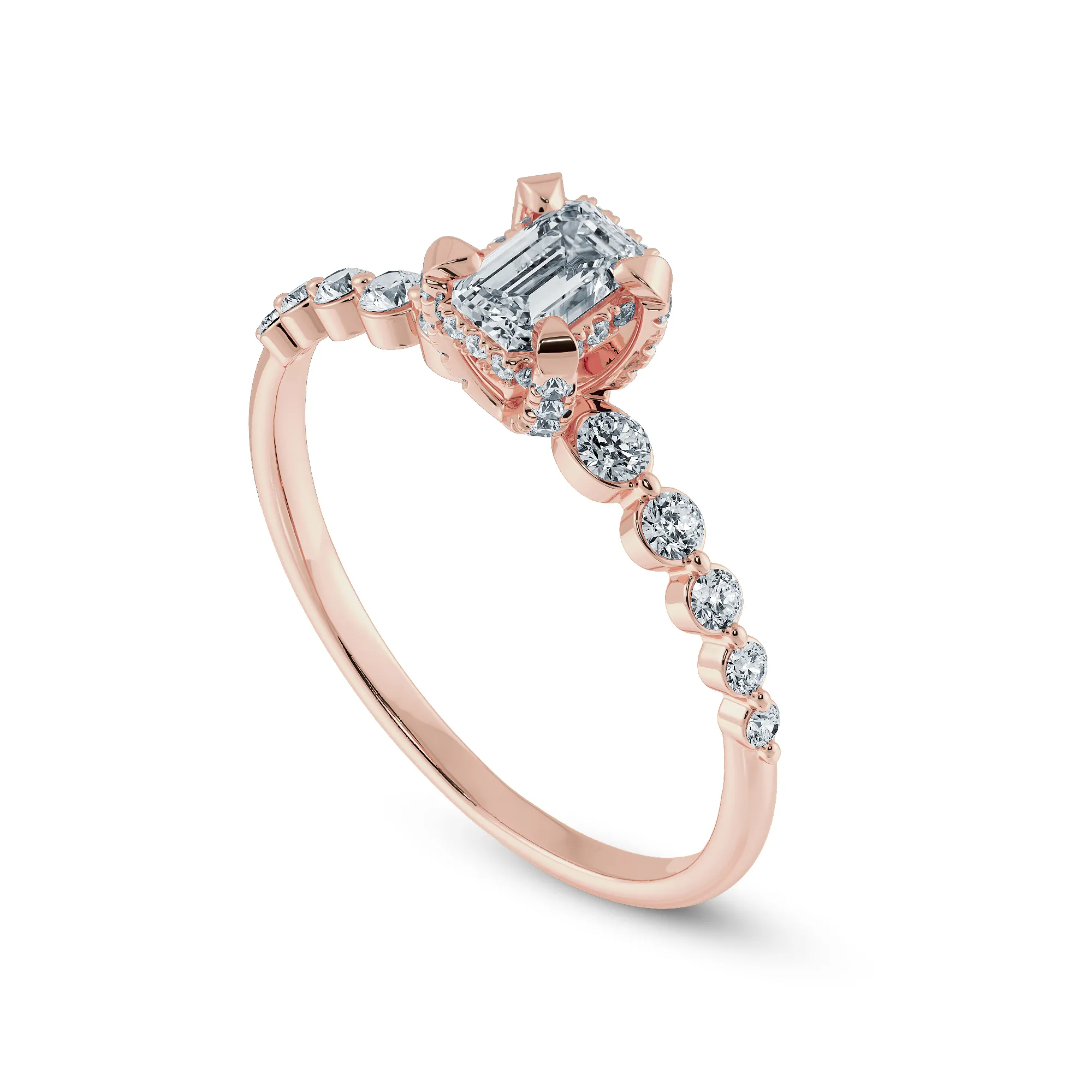 0.50cts. Emerald Cut Solitaire Halo Diamond Accents 18K Rose Gold Solitaire Ring JL AU 2006R-A