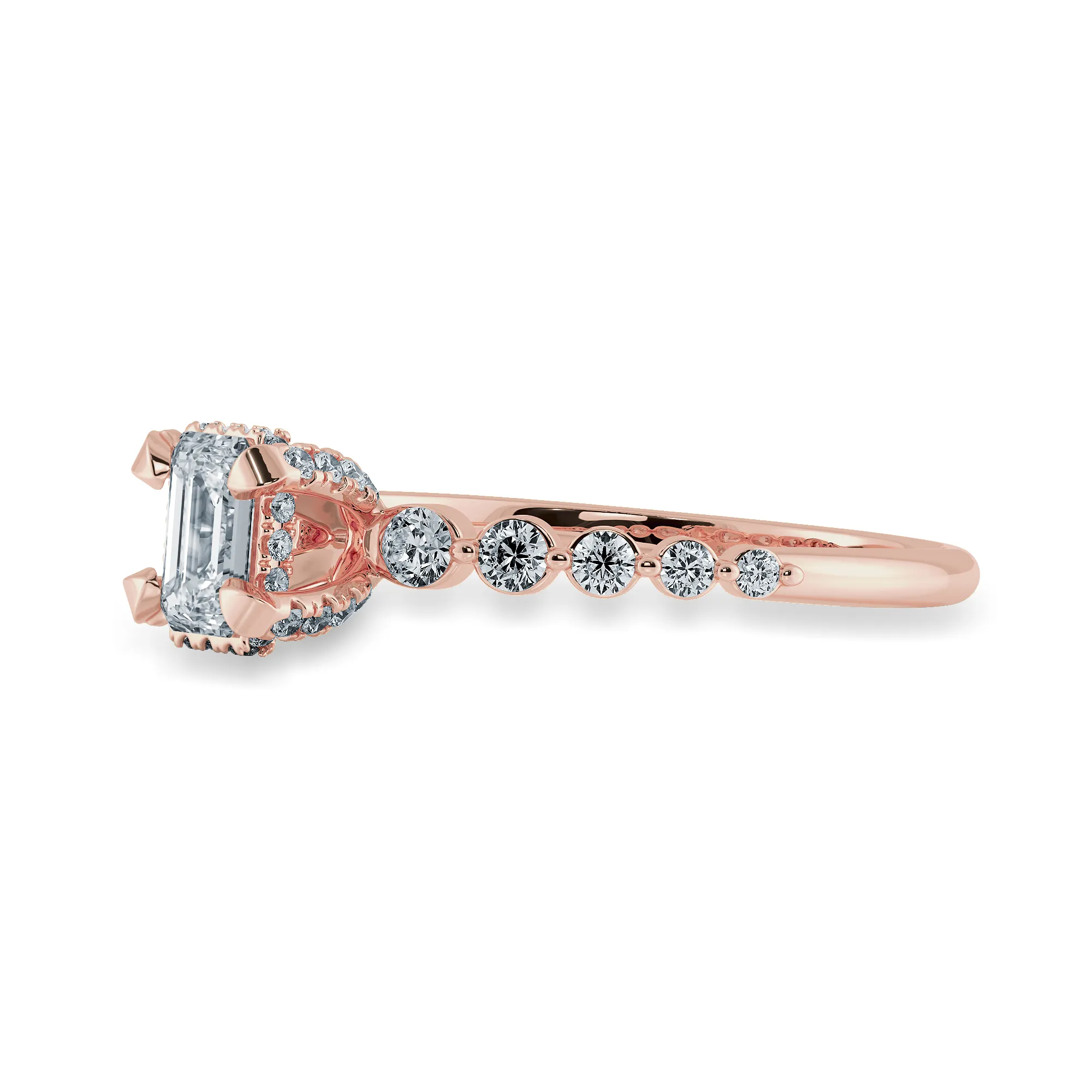 0.50cts. Emerald Cut Solitaire Halo Diamond Accents 18K Rose Gold Solitaire Ring JL AU 2006R-A