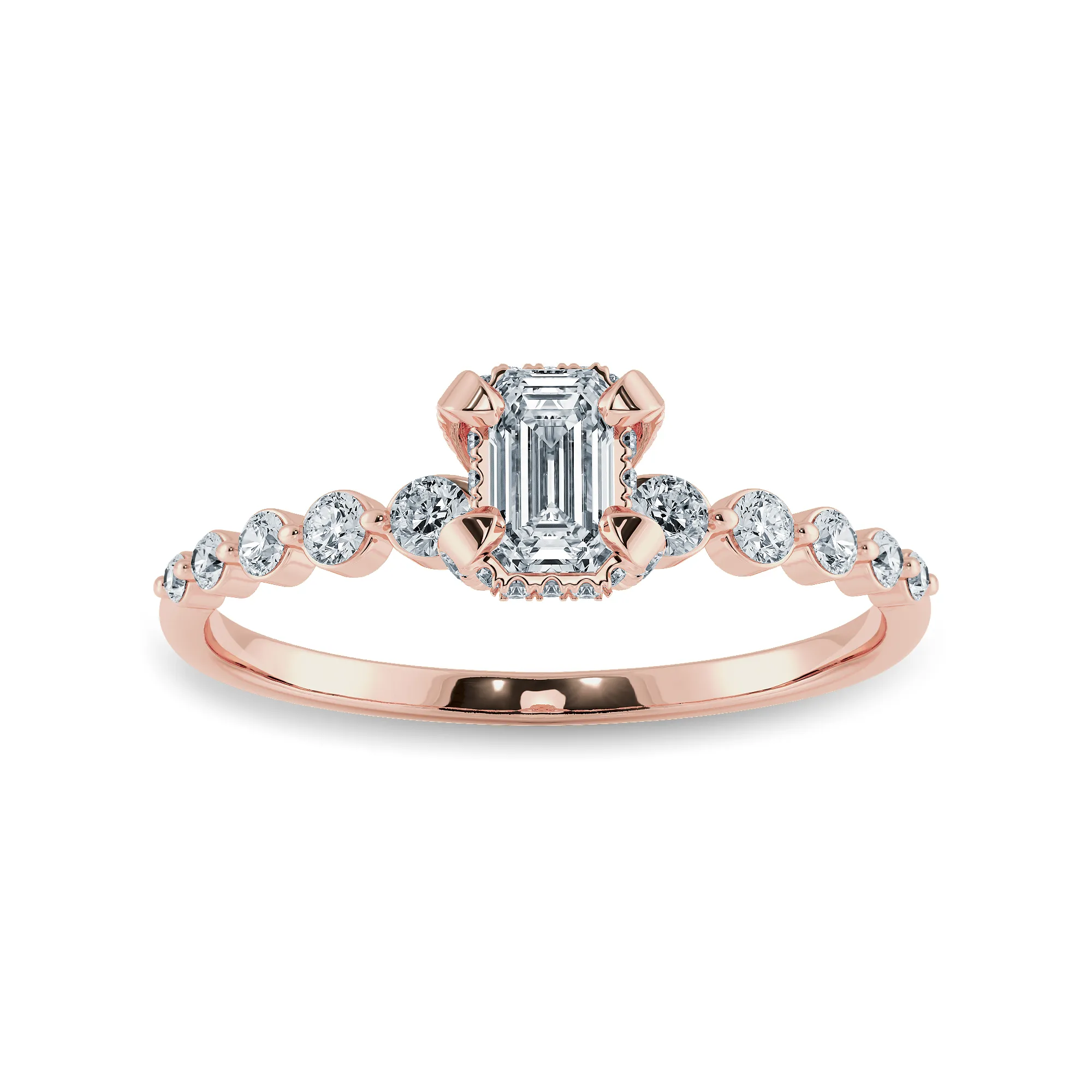 0.50cts. Emerald Cut Solitaire Halo Diamond Accents 18K Rose Gold Solitaire Ring JL AU 2006R-A