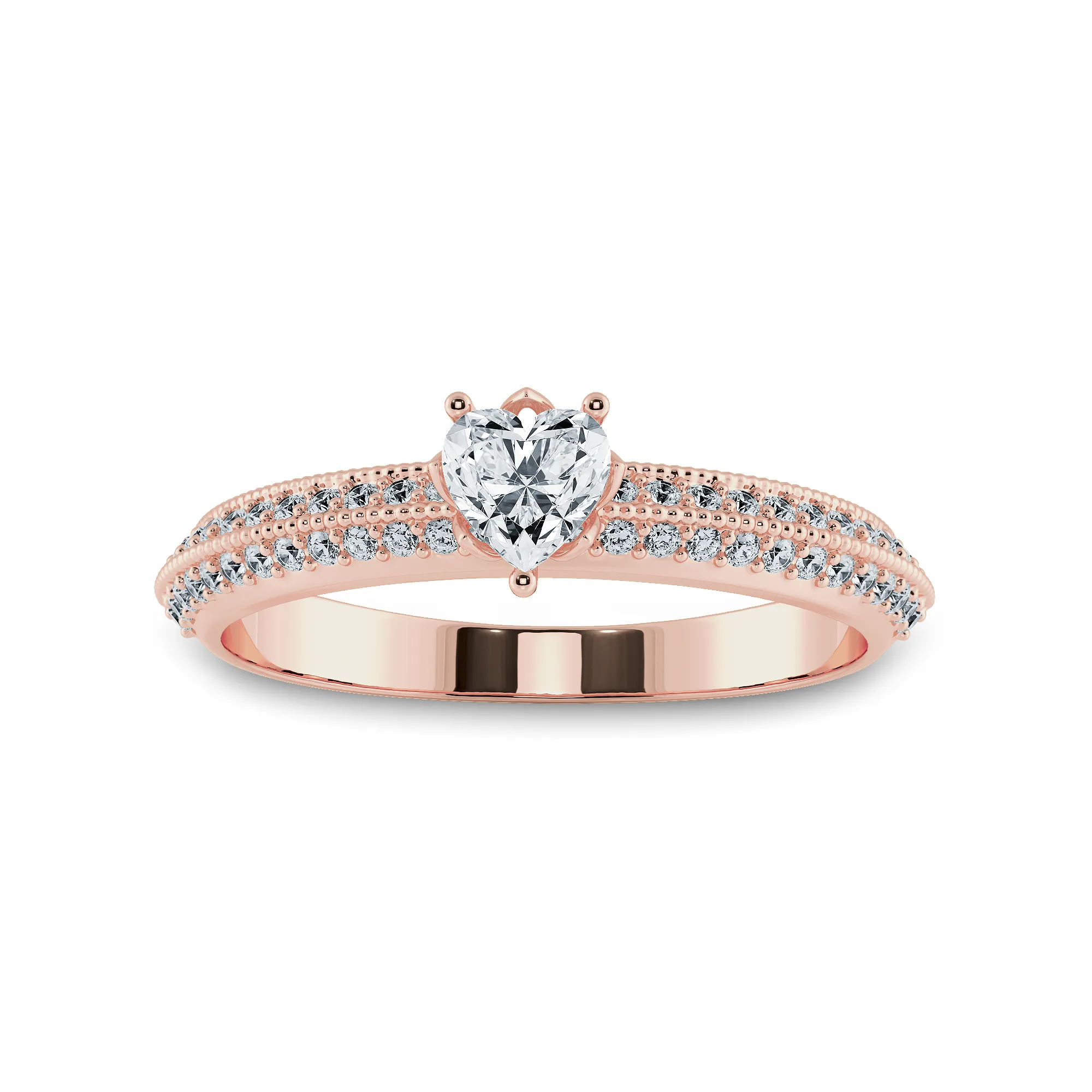 0.50cts. Heart Cut Solitaire Diamond Split Shank 18K Rose Gold Ring JL AU 1189R-A
