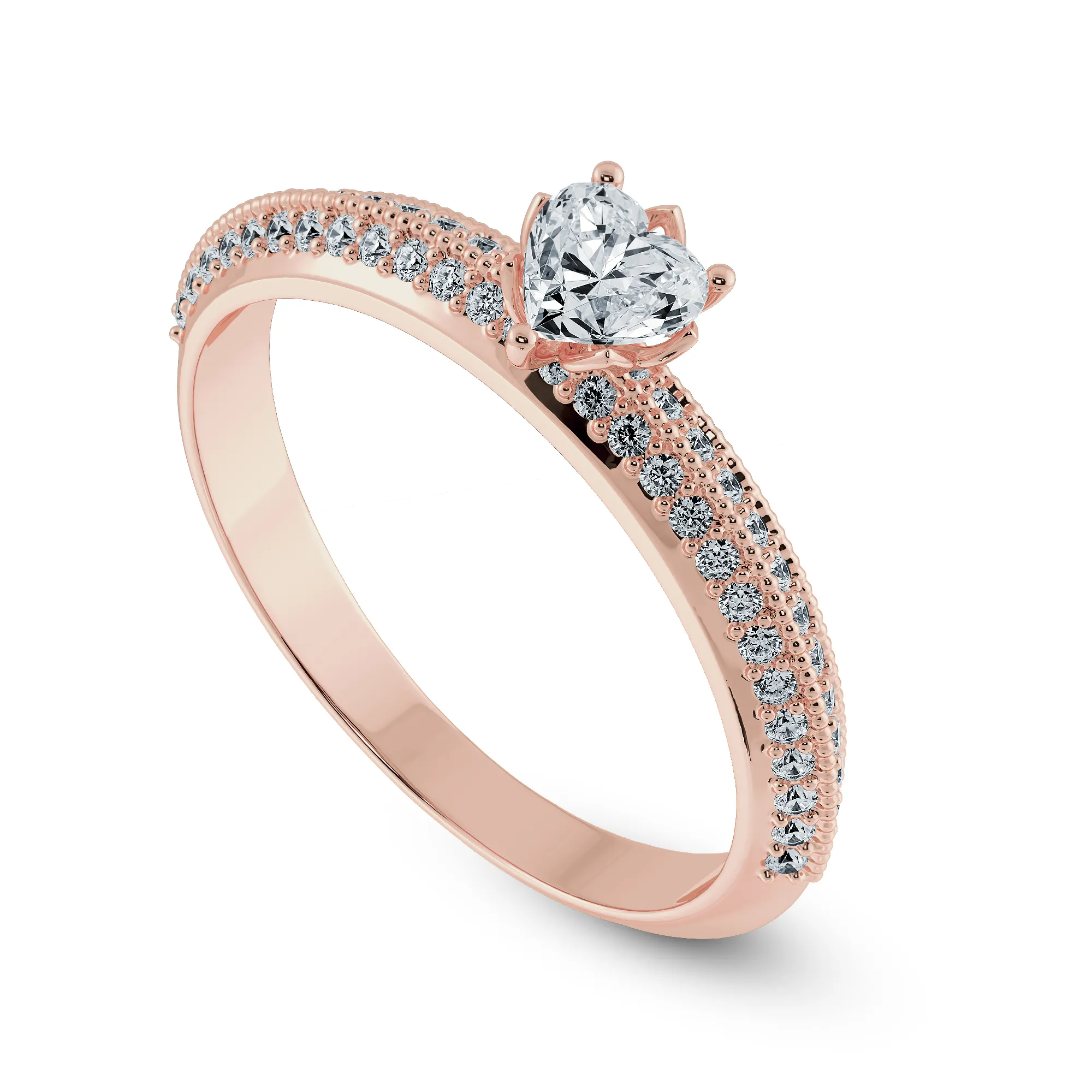 0.50cts. Heart Cut Solitaire Diamond Split Shank 18K Rose Gold Ring JL AU 1189R-A
