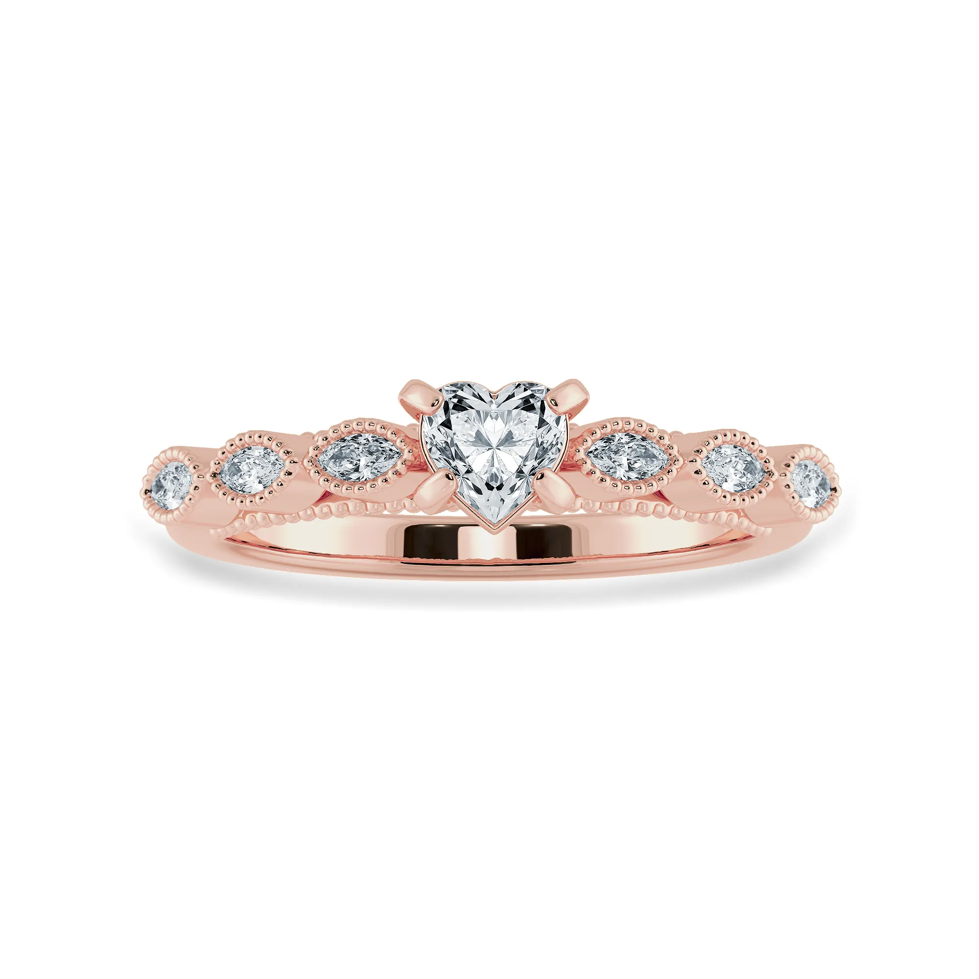 0.50cts. Heart Cut Solitaire with Marquise Cut Diamond Accents 18K Rose Gold Ring JL AU 2016R-A