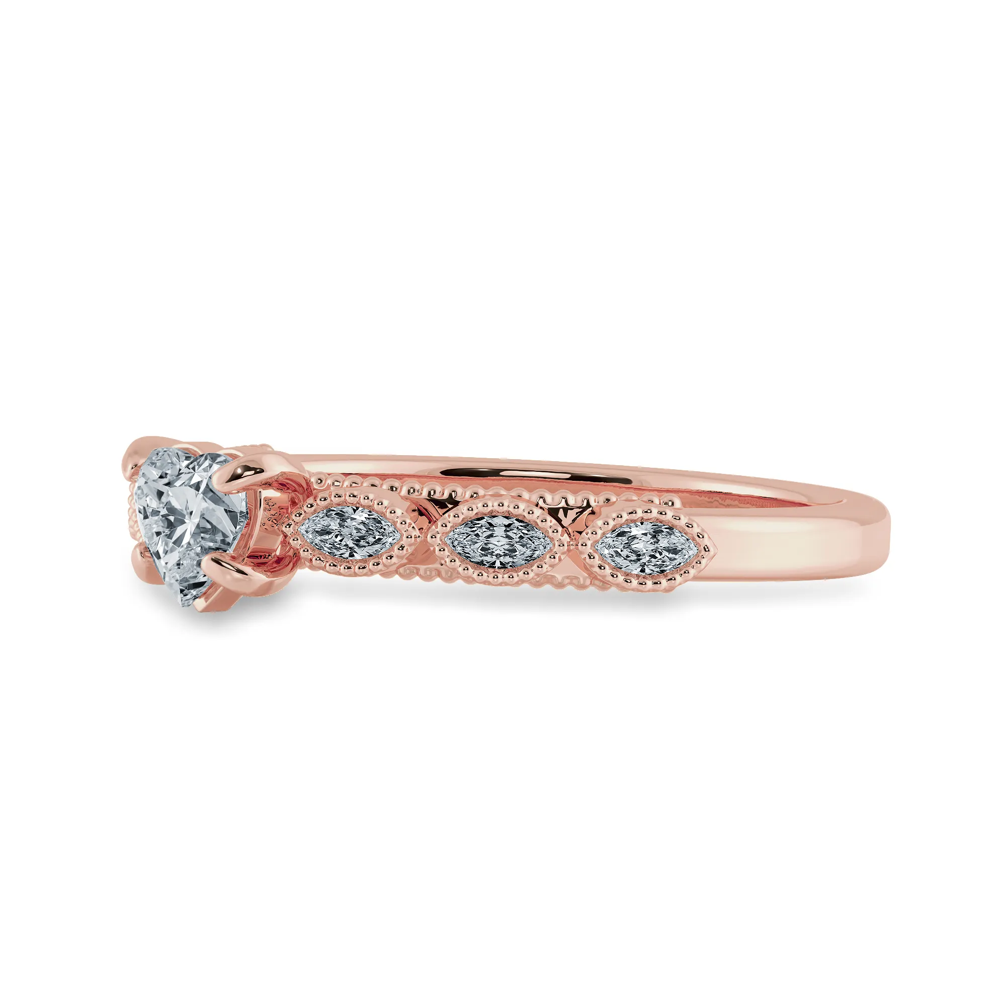 0.50cts. Heart Cut Solitaire with Marquise Cut Diamond Accents 18K Rose Gold Ring JL AU 2016R-A
