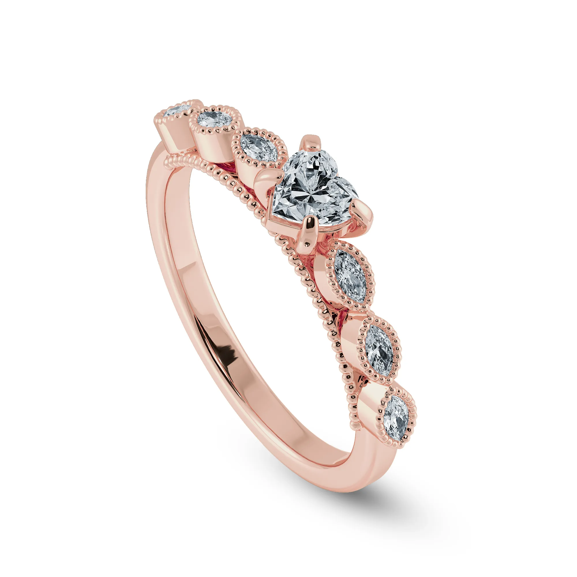 0.50cts. Heart Cut Solitaire with Marquise Cut Diamond Accents 18K Rose Gold Ring JL AU 2016R-A