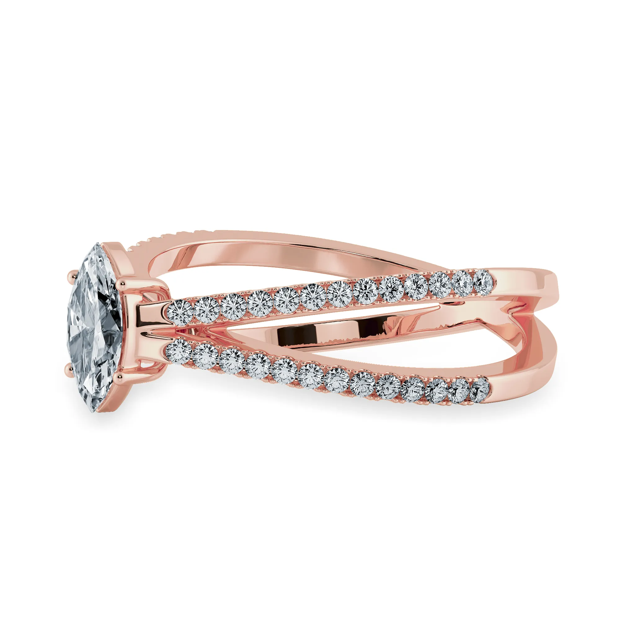 0.50cts. Marquise Cut Solitaire Diamond Split Shank 18K Rose Gold Ring JL AU 1176R-A