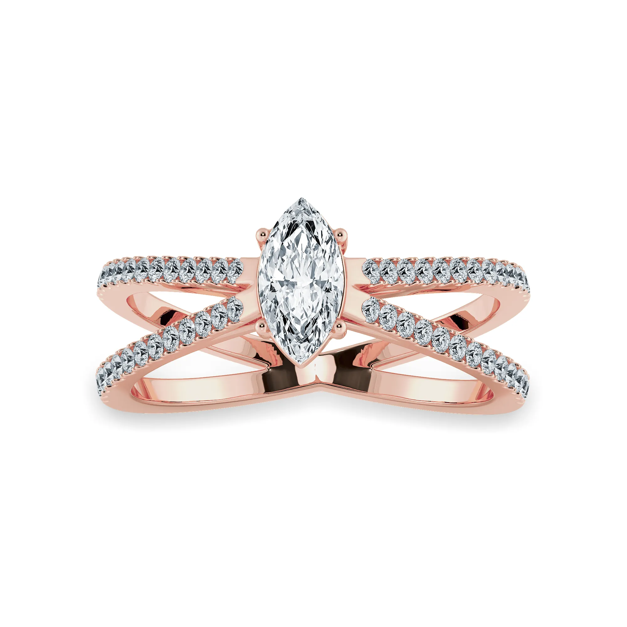 0.50cts. Marquise Cut Solitaire Diamond Split Shank 18K Rose Gold Ring JL AU 1176R-A