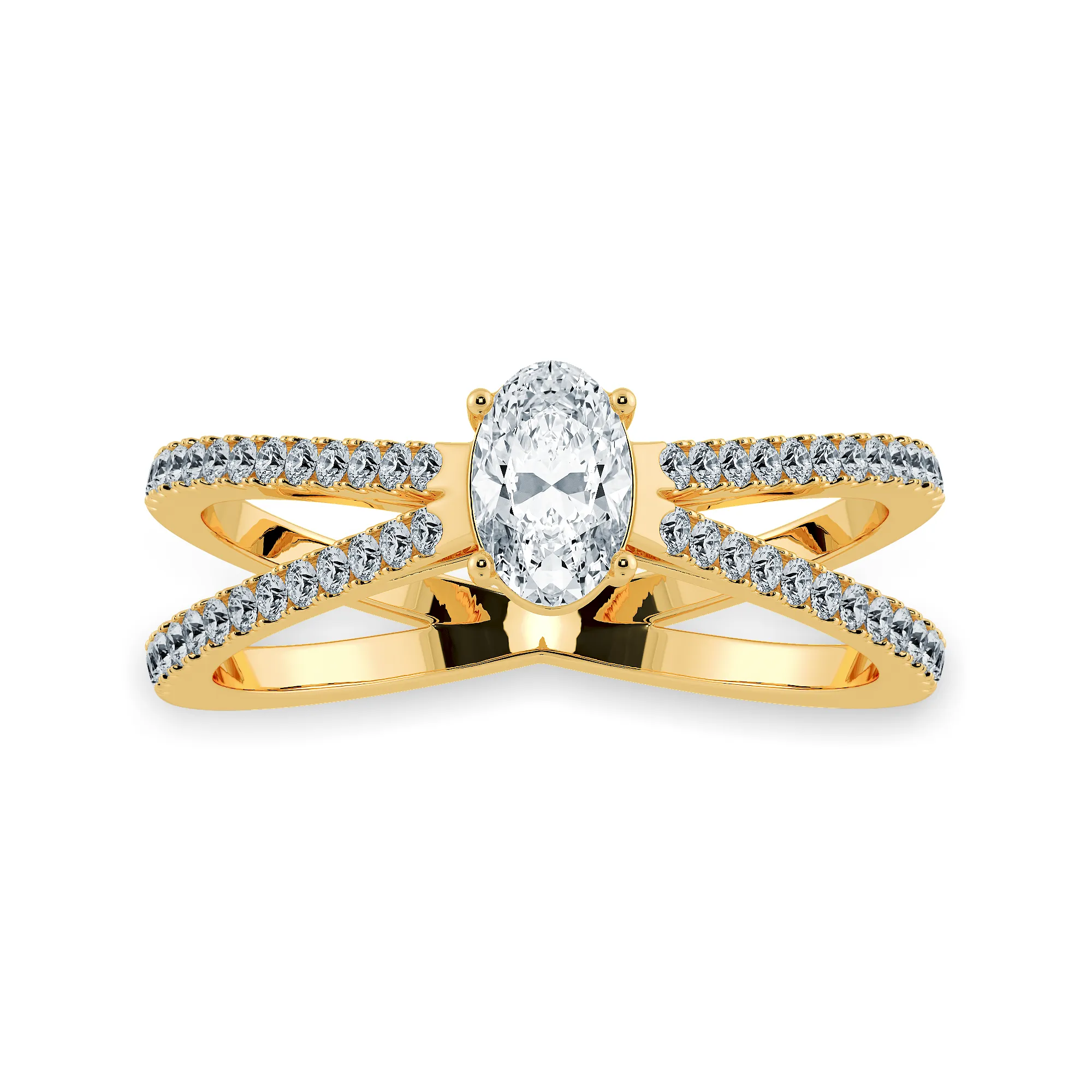 0.50cts. Oval Cut Solitaire Diamond Split Shank 18K Yellow Gold Ring JL AU 1174Y-A