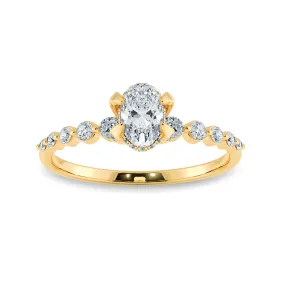 0.50cts. Oval Cut Solitaire Halo Diamond Accents 18K Yellow Gold Ring JL AU 2008Y-A