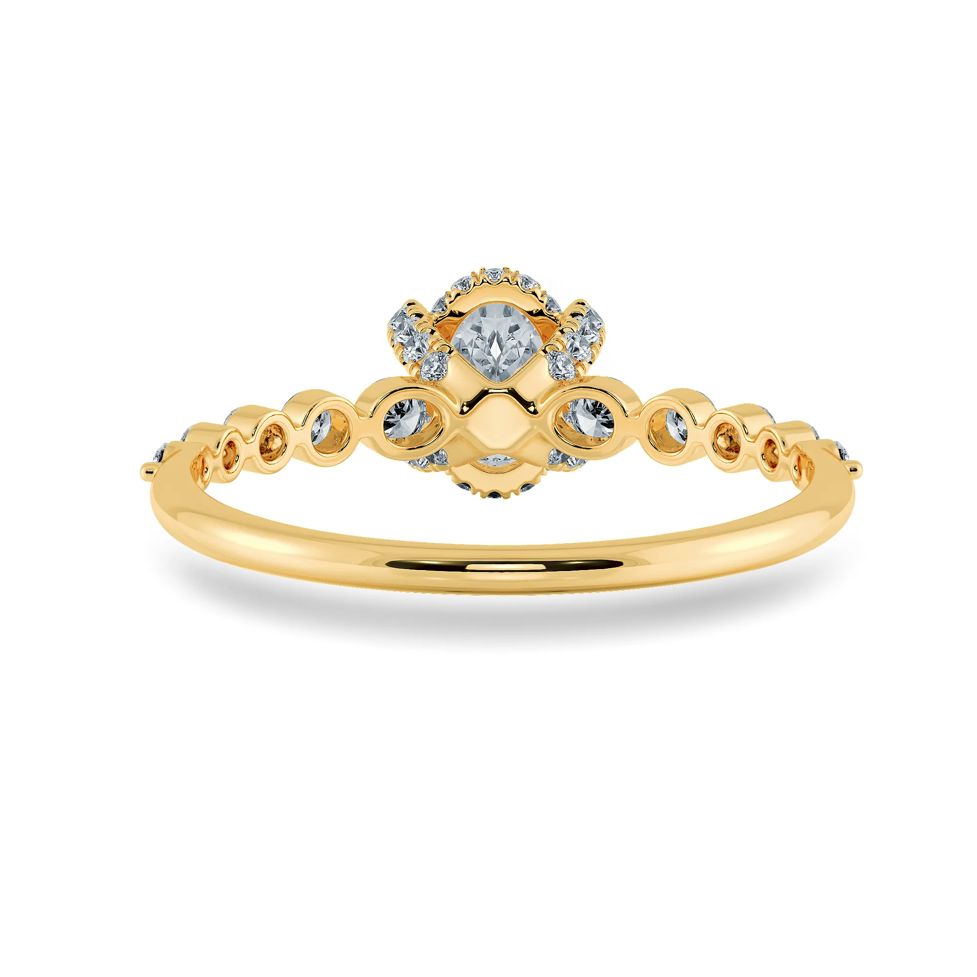 0.50cts. Oval Cut Solitaire Halo Diamond Accents 18K Yellow Gold Ring JL AU 2008Y-A