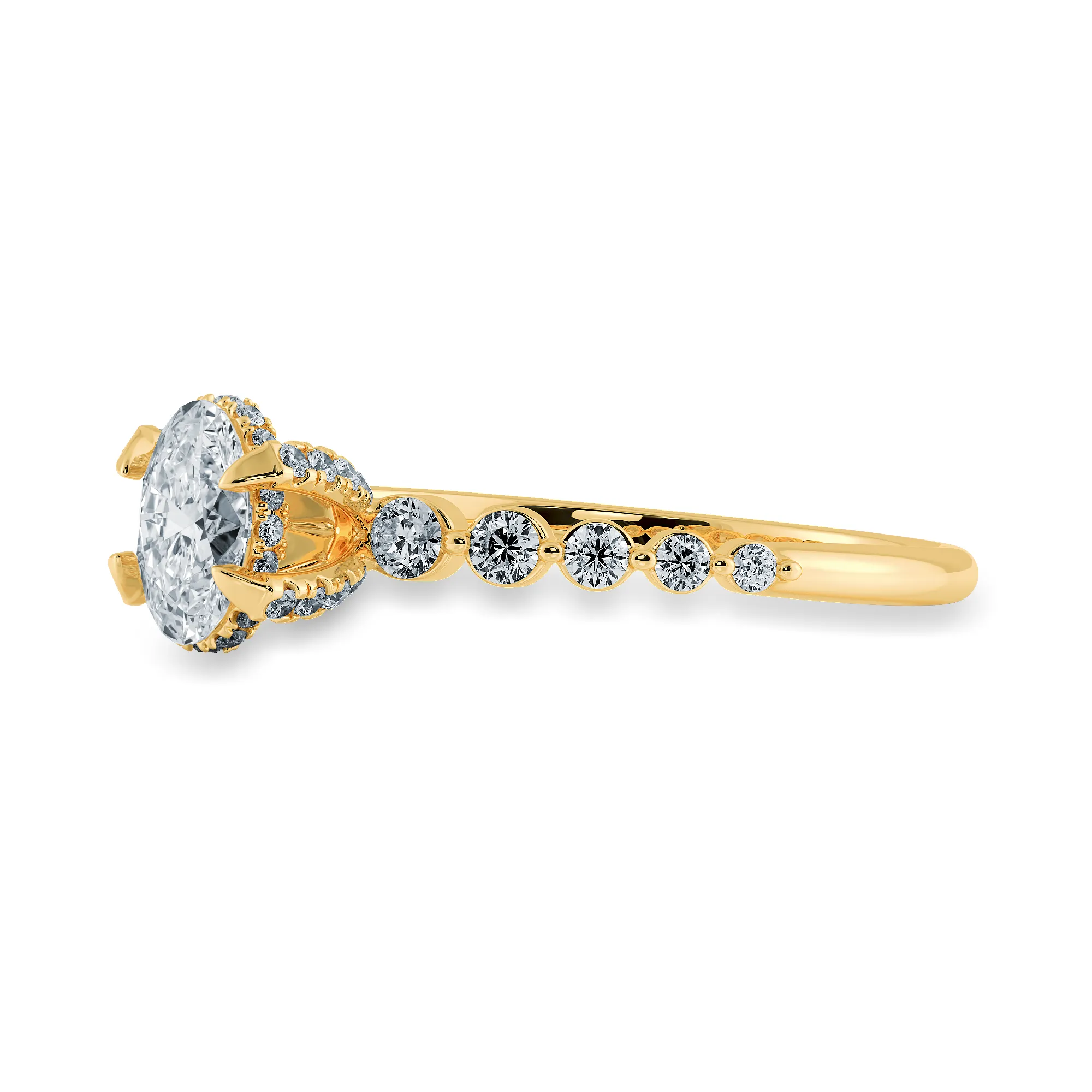 0.50cts. Oval Cut Solitaire Halo Diamond Accents 18K Yellow Gold Ring JL AU 2008Y-A