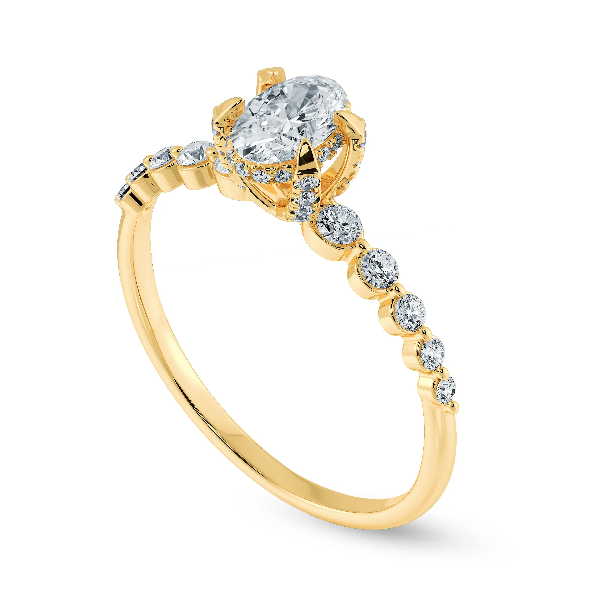 0.50cts. Oval Cut Solitaire Halo Diamond Accents 18K Yellow Gold Ring JL AU 2008Y-A