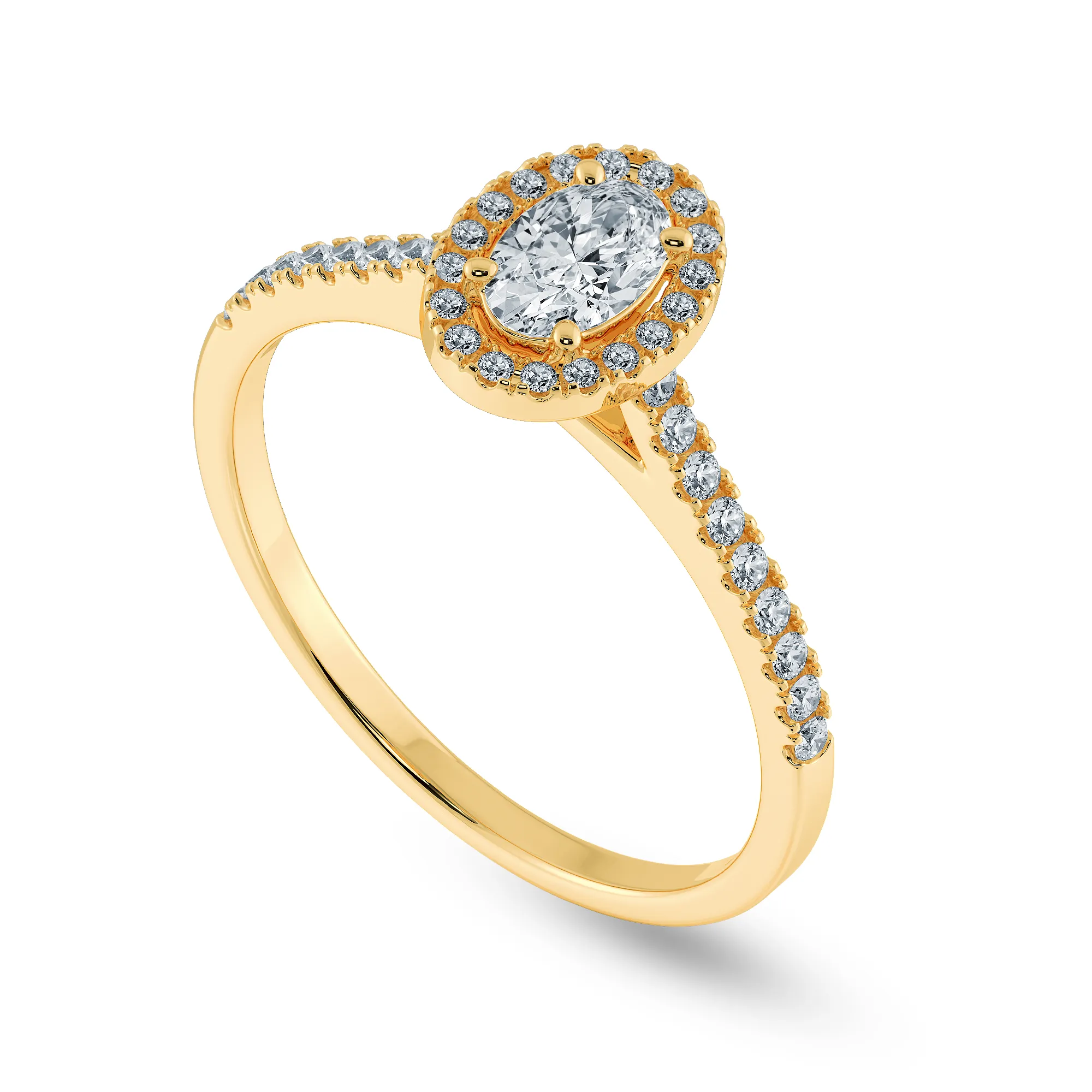 0.50cts. Oval Cut Solitaire Halo Diamond Shank 18K Yellow Gold Ring JL AU 1199Y-A