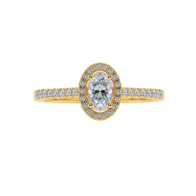 0.50cts. Oval Cut Solitaire Halo Diamond Shank 18K Yellow Gold Ring JL AU 1199Y-A