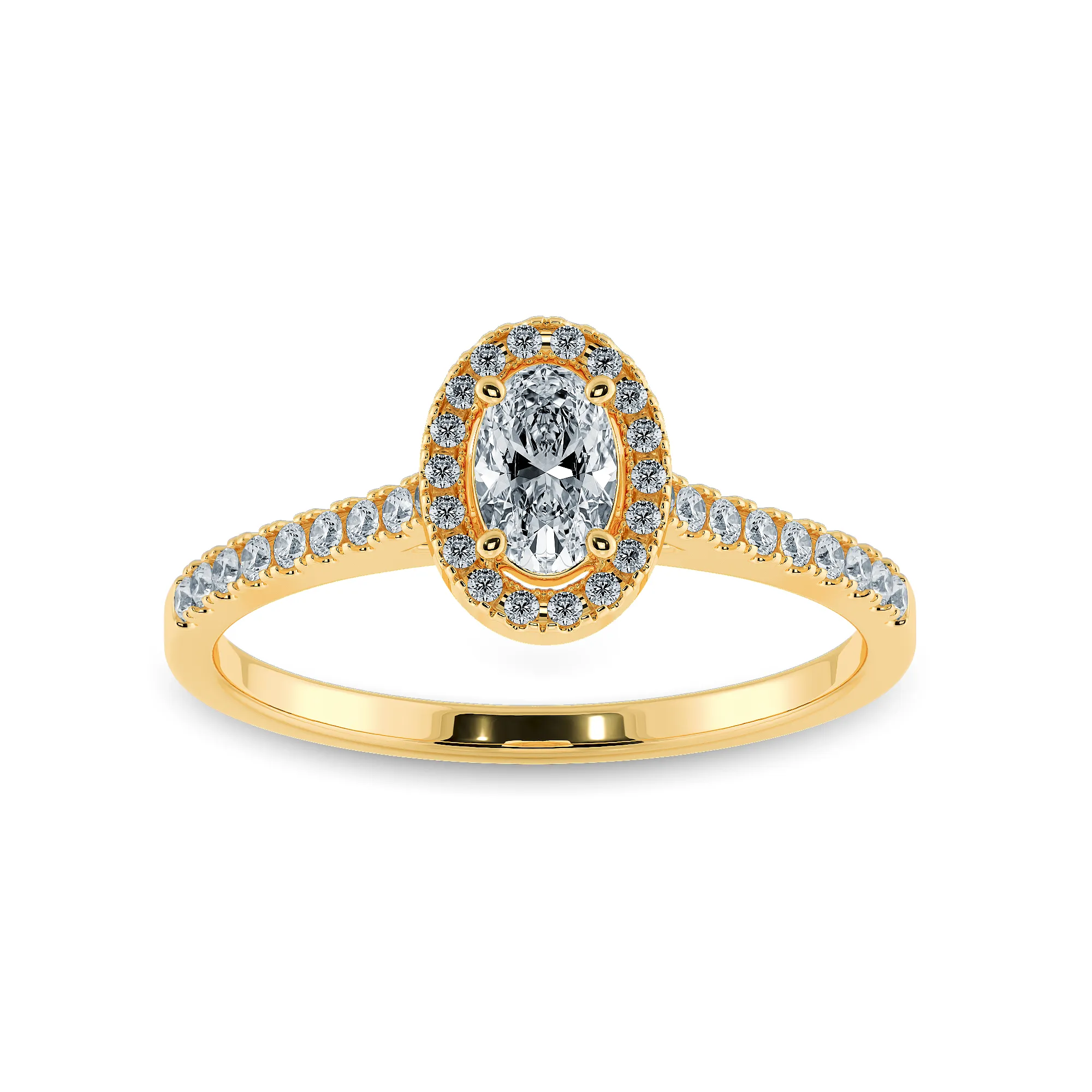 0.50cts. Oval Cut Solitaire Halo Diamond Shank 18K Yellow Gold Ring JL AU 1199Y-A