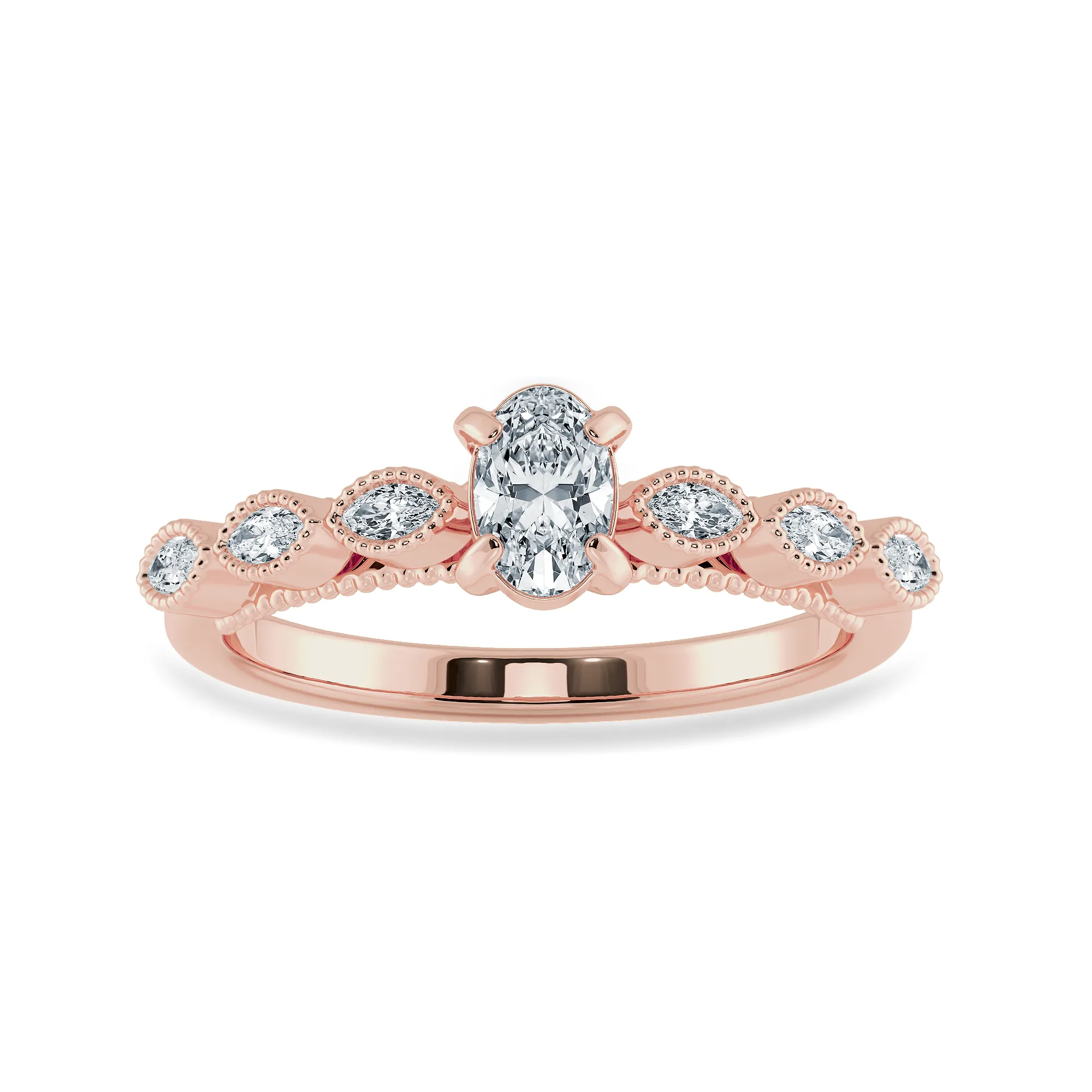 0.50cts. Oval Cut Solitaire with Marquise Cut Diamond Accents 18K Rose Gold Ring JL AU 2017R-A