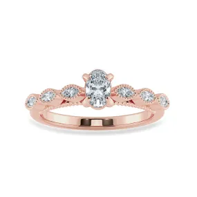 0.50cts. Oval Cut Solitaire with Marquise Cut Diamond Accents 18K Rose Gold Ring JL AU 2017R-A