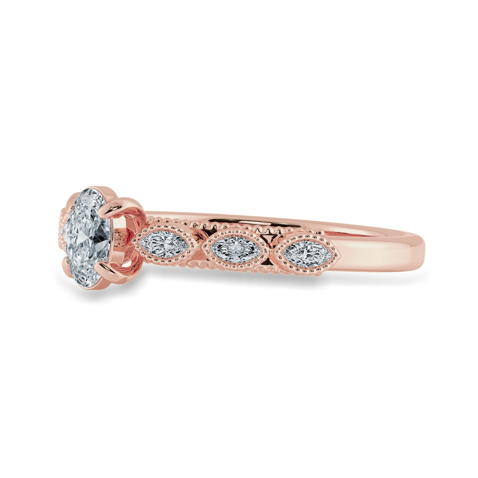 0.50cts. Oval Cut Solitaire with Marquise Cut Diamond Accents 18K Rose Gold Ring JL AU 2017R-A