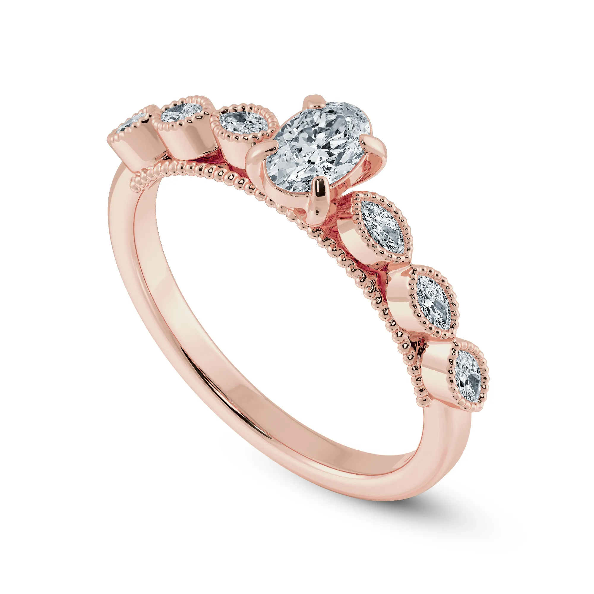 0.50cts. Oval Cut Solitaire with Marquise Cut Diamond Accents 18K Rose Gold Ring JL AU 2017R-A