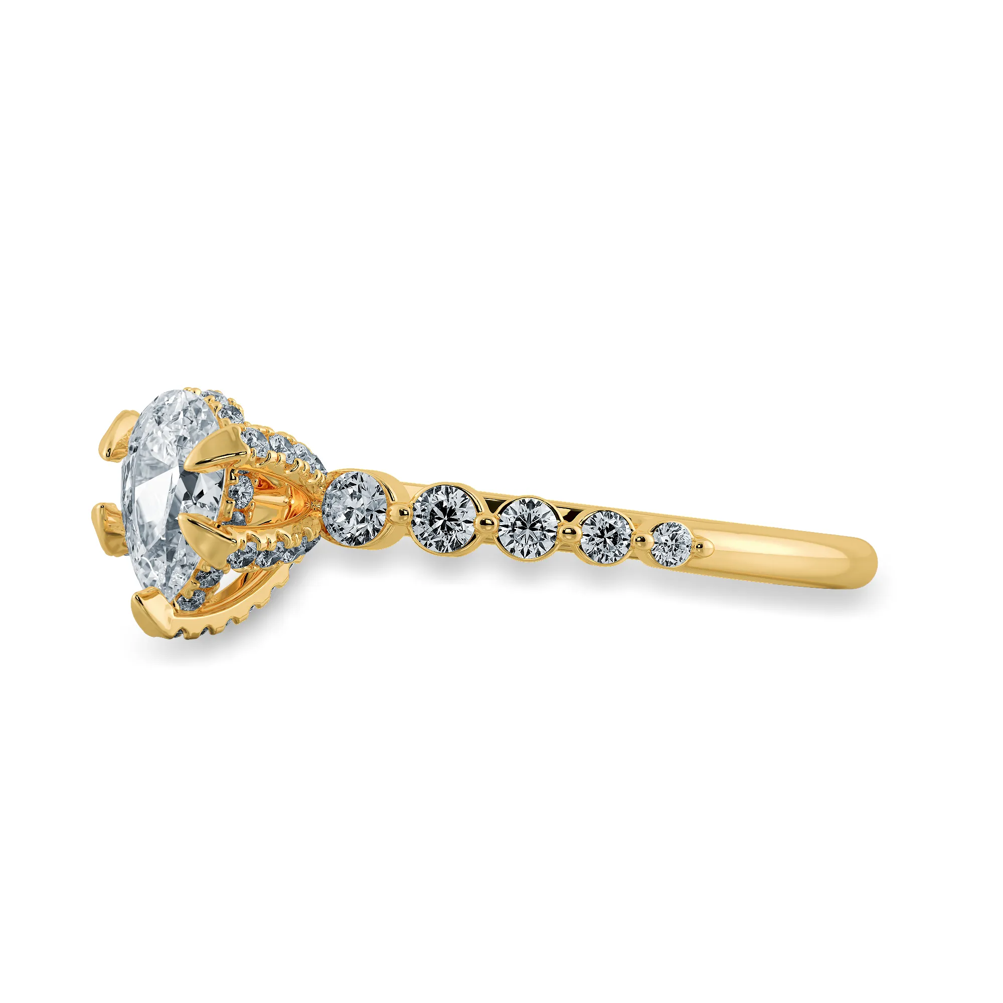 0.50cts. Pear Cut Solitaire Halo Diamond Accents 18K Yellow Gold Ring JL AU 2009Y-A