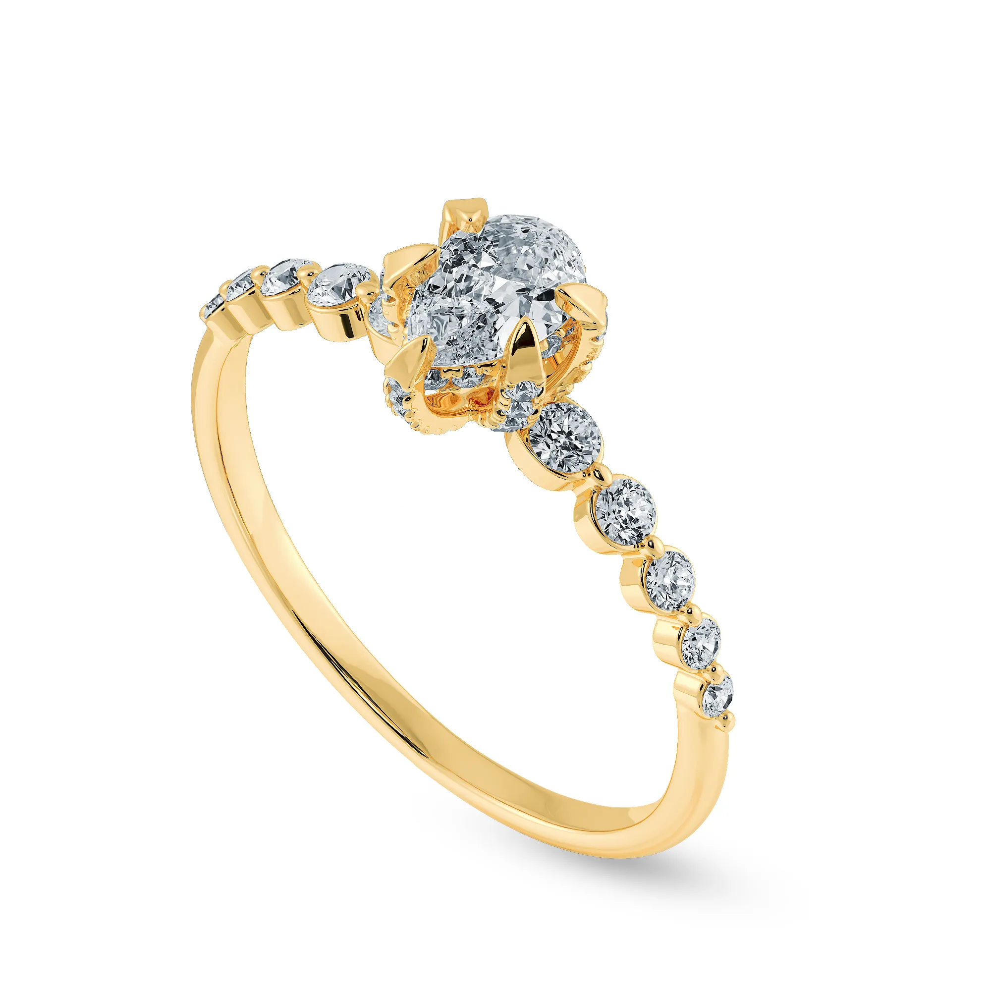 0.50cts. Pear Cut Solitaire Halo Diamond Accents 18K Yellow Gold Ring JL AU 2009Y-A