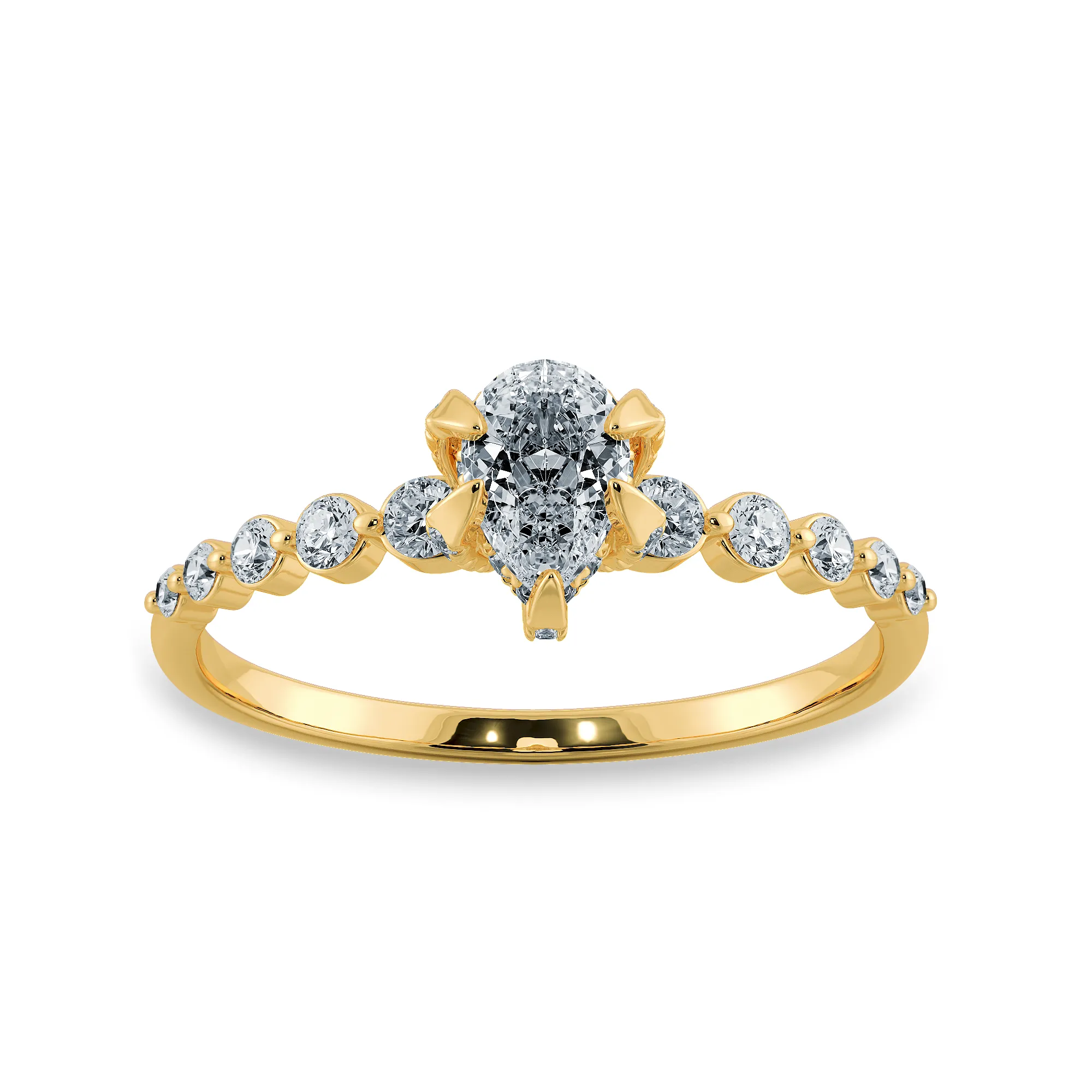 0.50cts. Pear Cut Solitaire Halo Diamond Accents 18K Yellow Gold Ring JL AU 2009Y-A