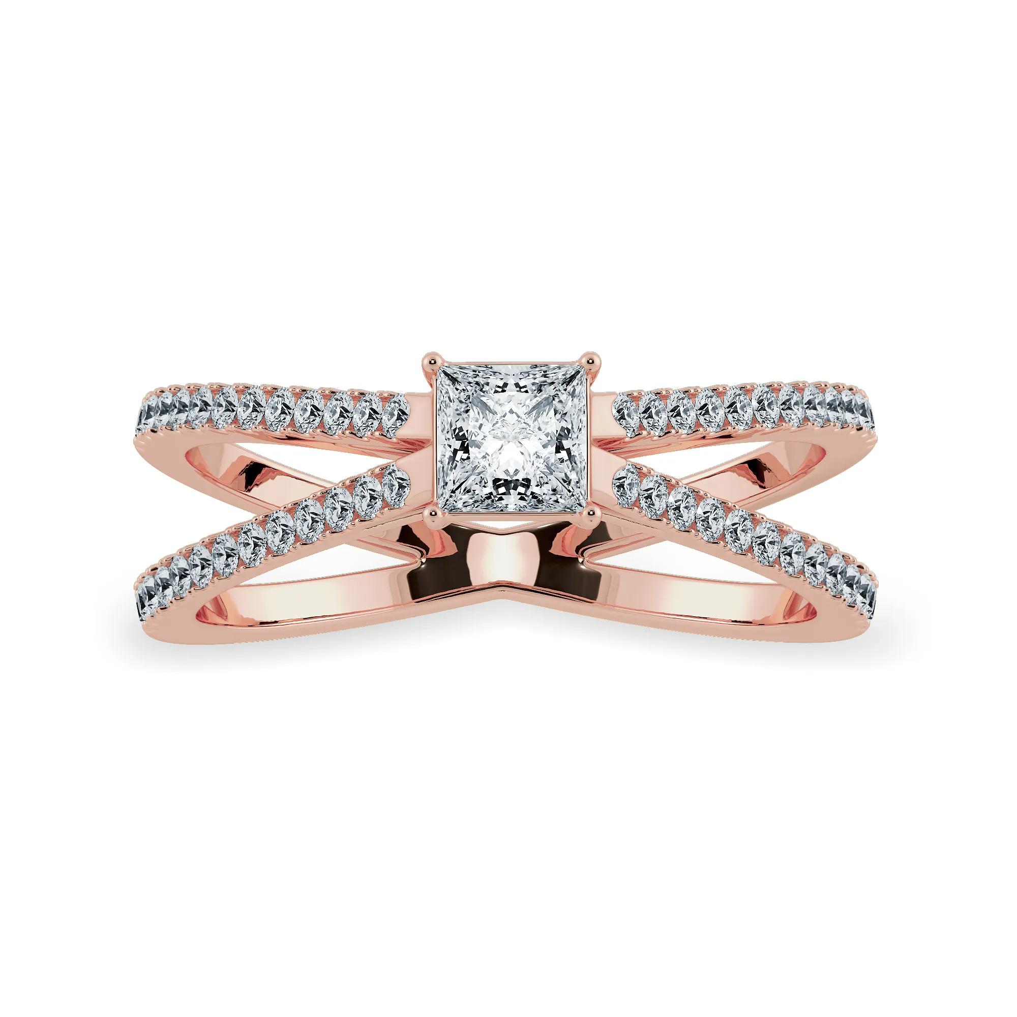 0.50cts. Princess Cut Solitaire Diamond Split Shank 18K Rose Gold Ring JL AU 1170R-A