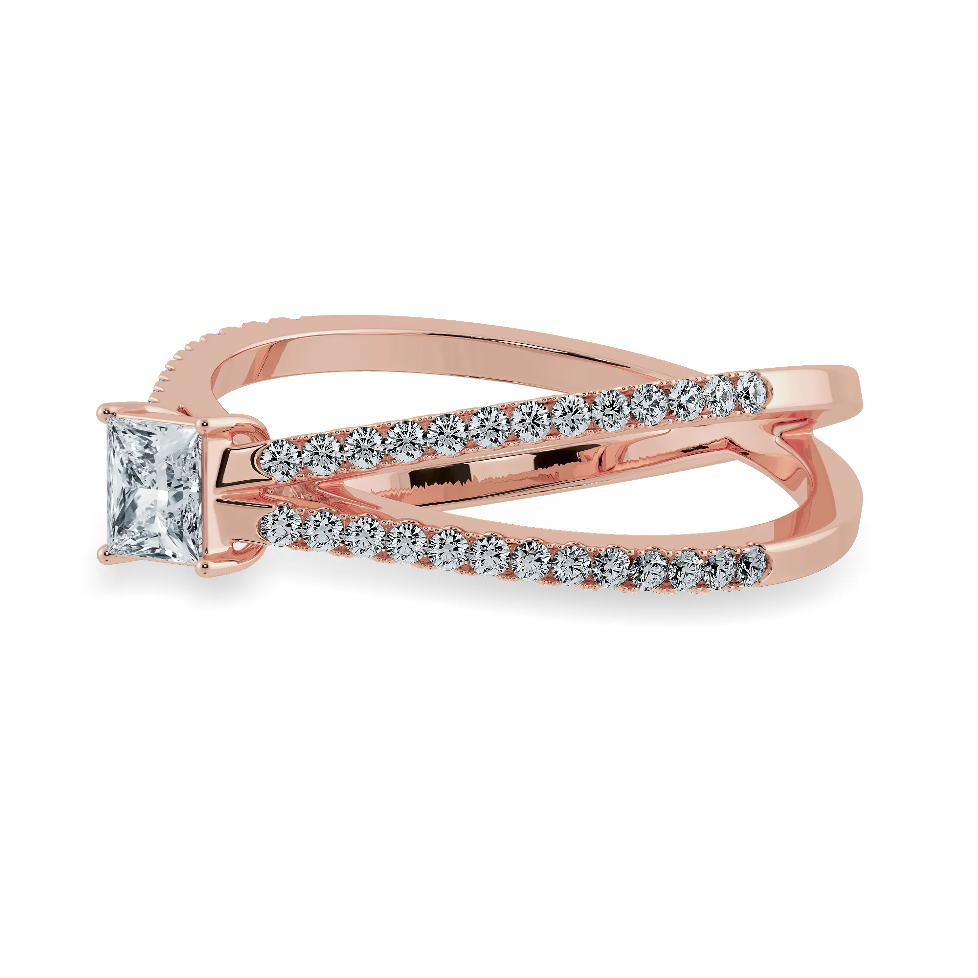 0.50cts. Princess Cut Solitaire Diamond Split Shank 18K Rose Gold Ring JL AU 1170R-A