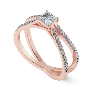 0.50cts. Princess Cut Solitaire Diamond Split Shank 18K Rose Gold Ring JL AU 1170R-A