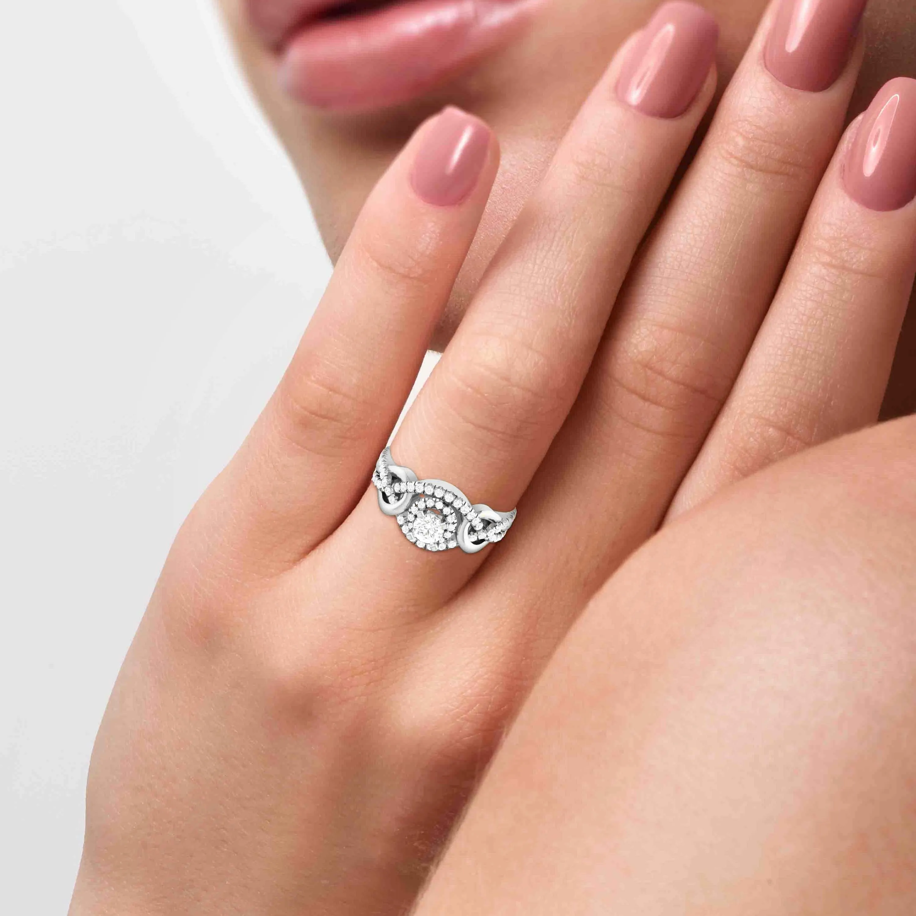 0.50cts Solitaire Halo Diamond Twisted Shank Platinum Engagement Ring JL PT R-76