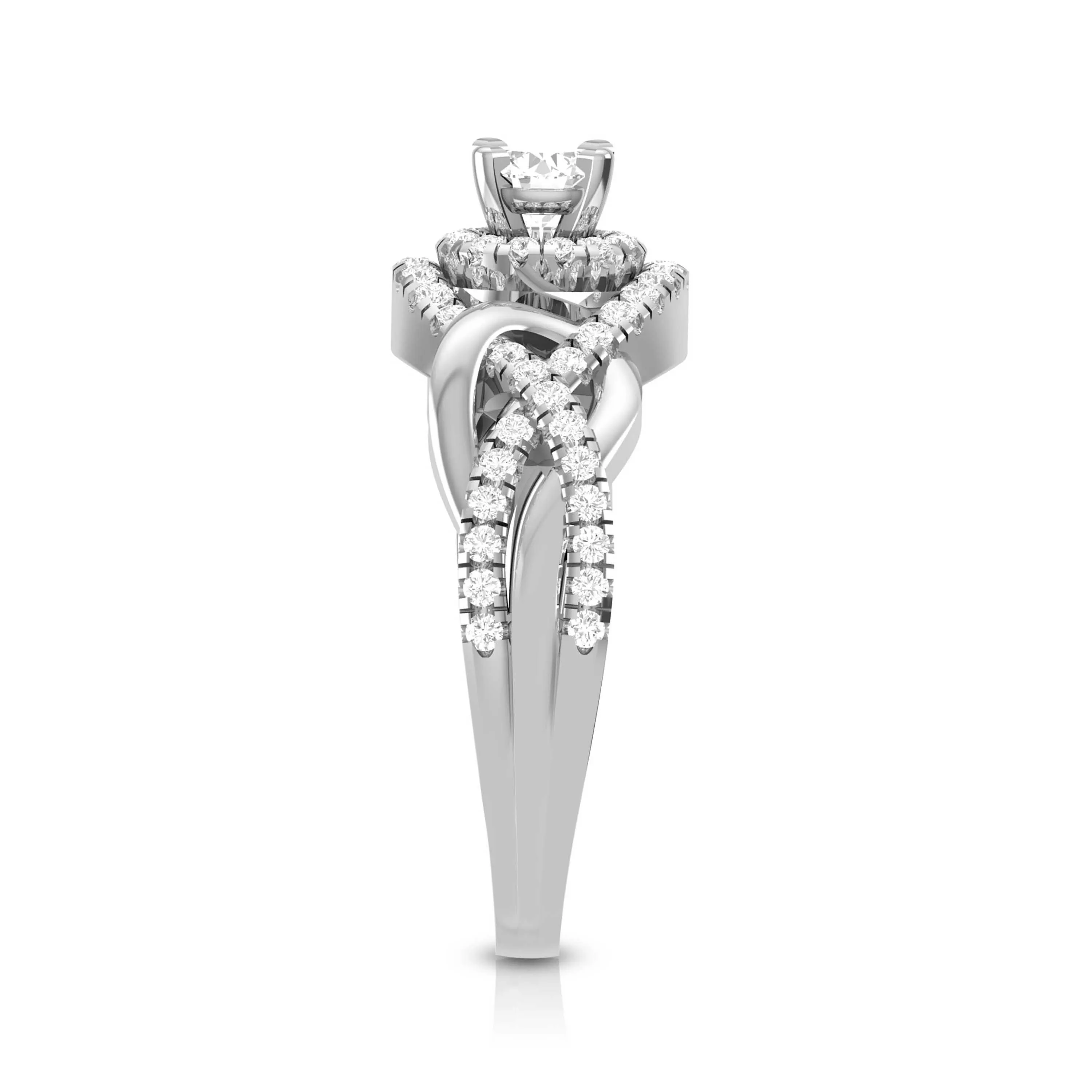 0.50cts Solitaire Halo Diamond Twisted Shank Platinum Engagement Ring JL PT R-76
