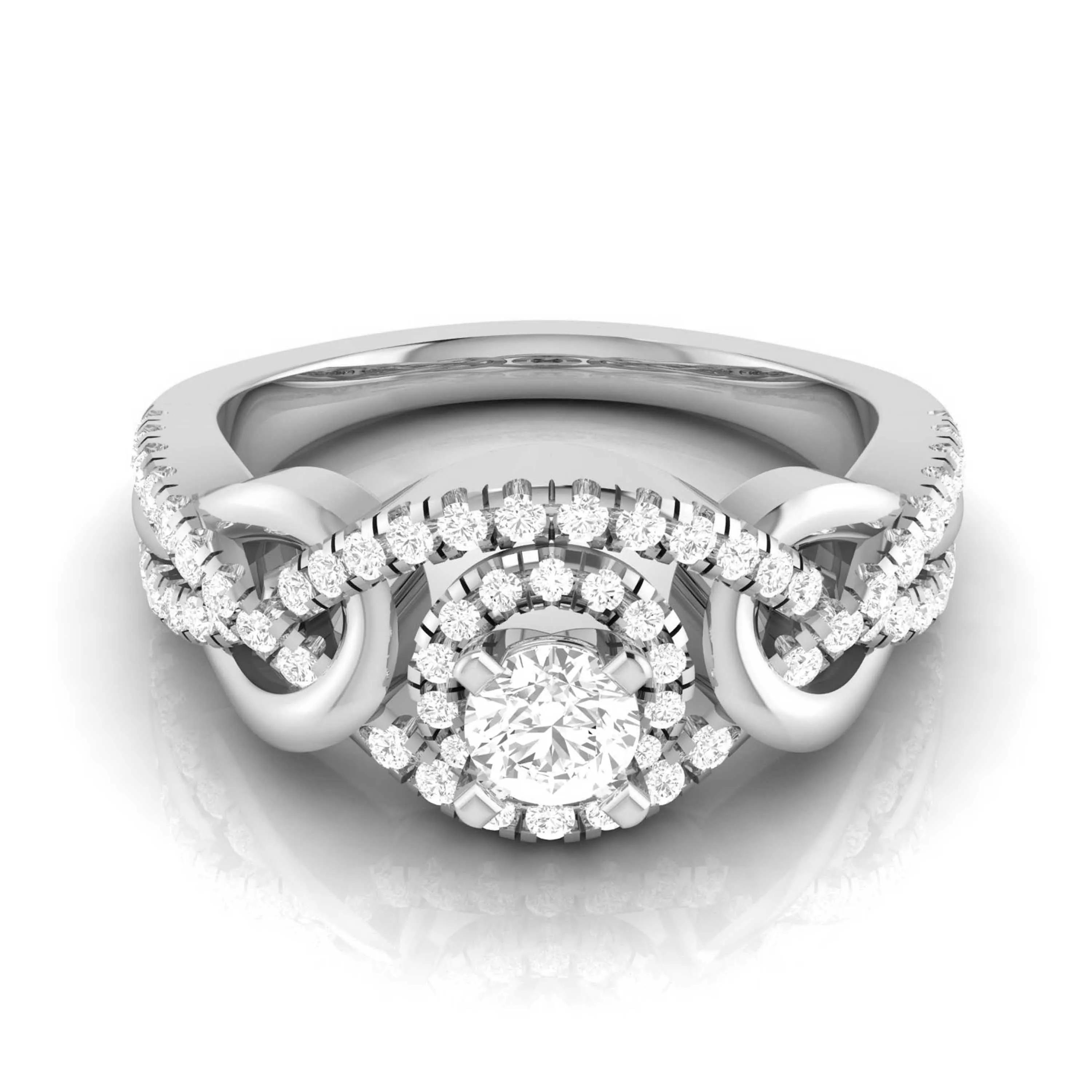 0.50cts Solitaire Halo Diamond Twisted Shank Platinum Engagement Ring JL PT R-76