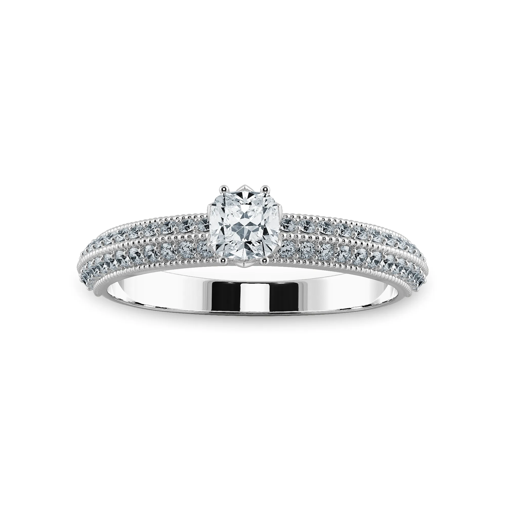 0.70cts. Cushion Cut Solitaire Diamond Split Shank Platinum Engagement Ring JL PT 1187-B