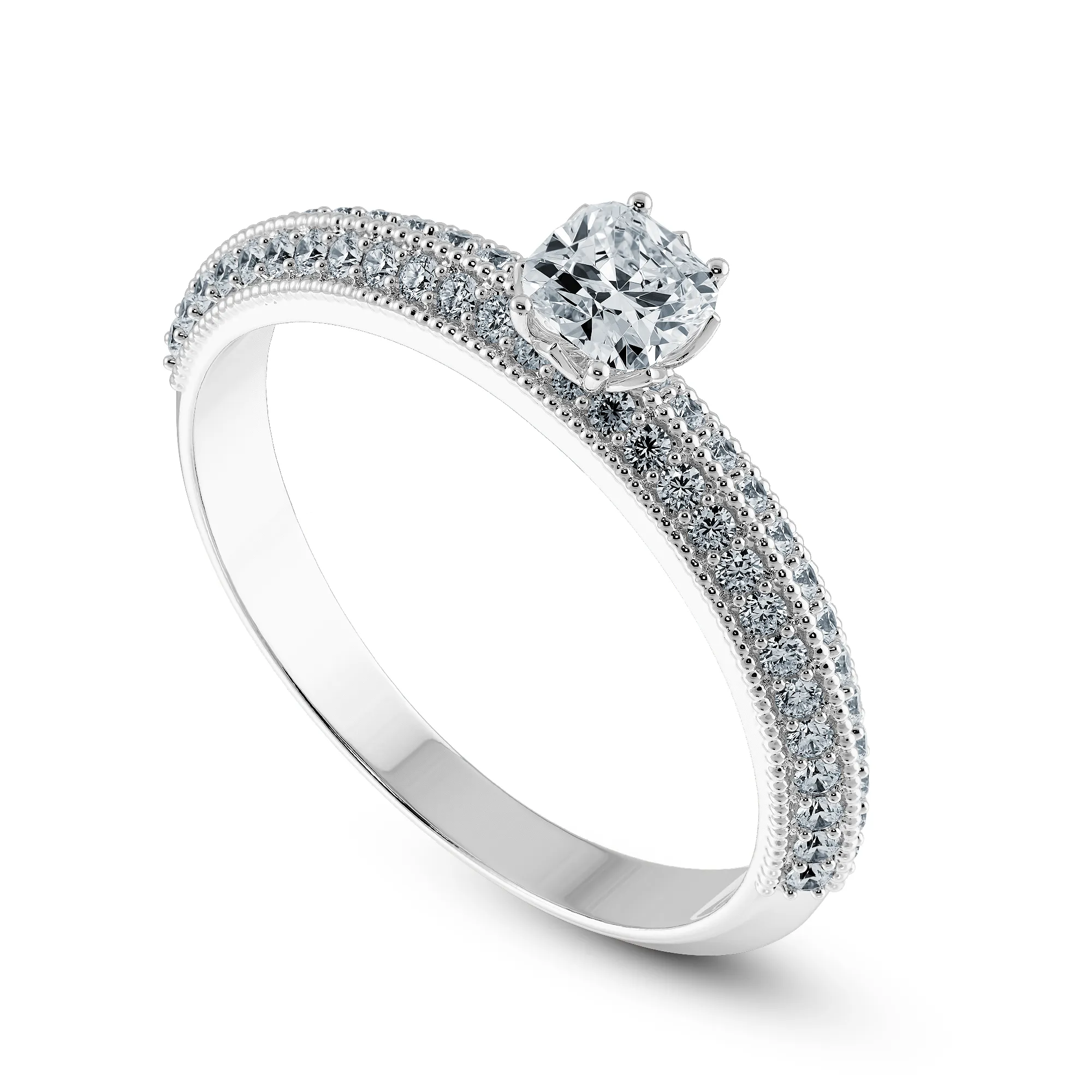 0.70cts. Cushion Cut Solitaire Diamond Split Shank Platinum Engagement Ring JL PT 1187-B