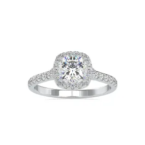 0.70cts. Cushion Cut Solitaire Platinum Halo Diamond Shank Solitaire Engagement Ring JL PT 0193-A