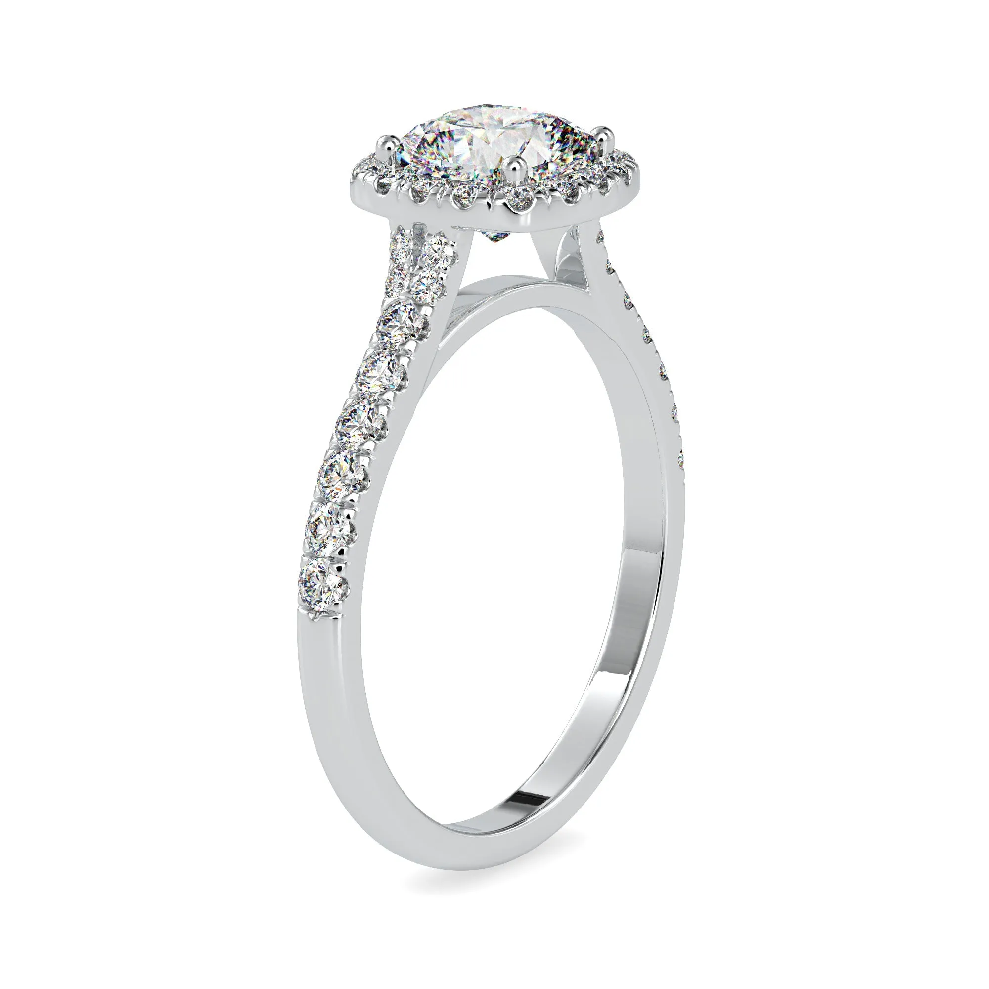 0.70cts. Cushion Cut Solitaire Platinum Halo Diamond Shank Solitaire Engagement Ring JL PT 0193-A