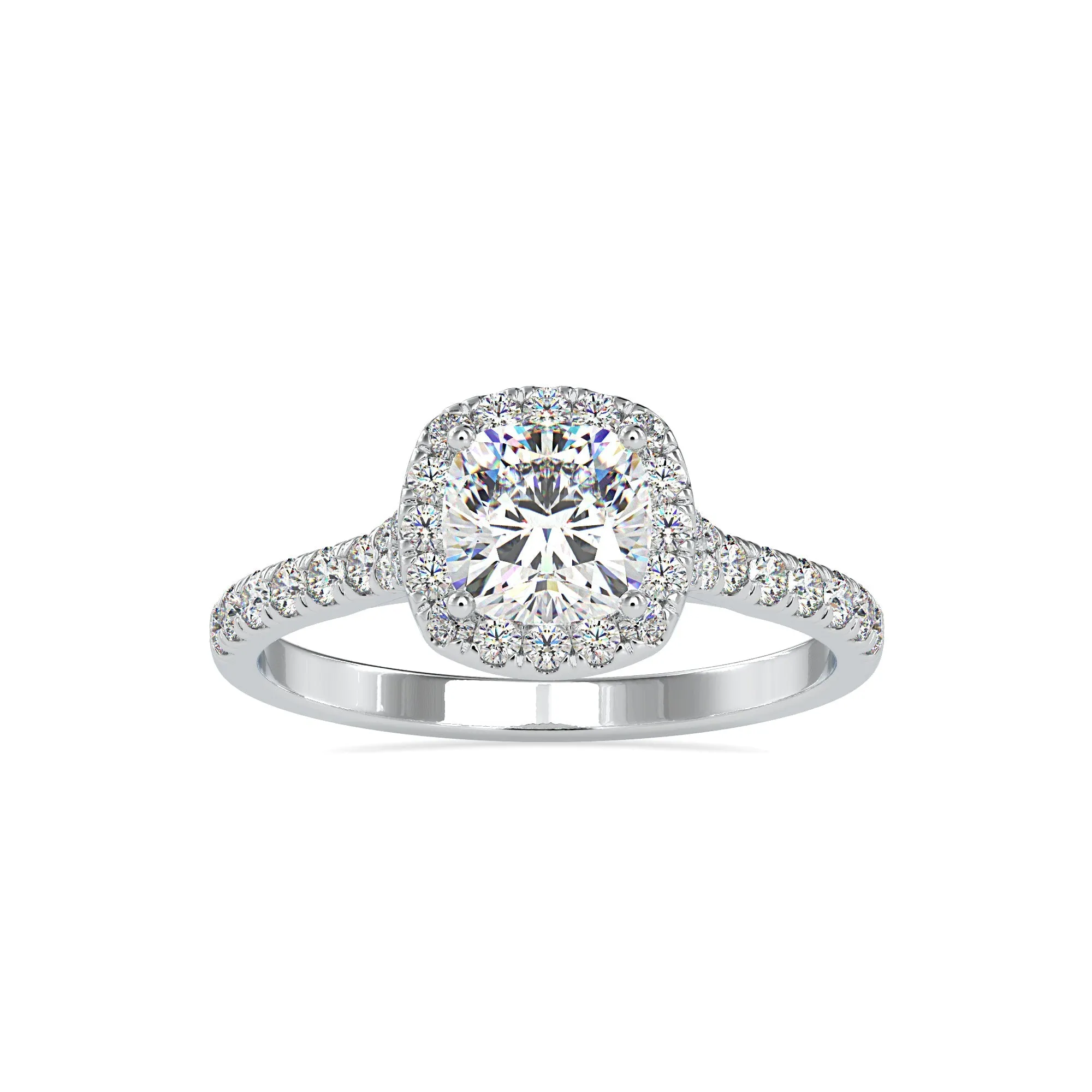 0.70cts. Cushion Cut Solitaire Platinum Halo Diamond Shank Solitaire Engagement Ring JL PT 0193-A