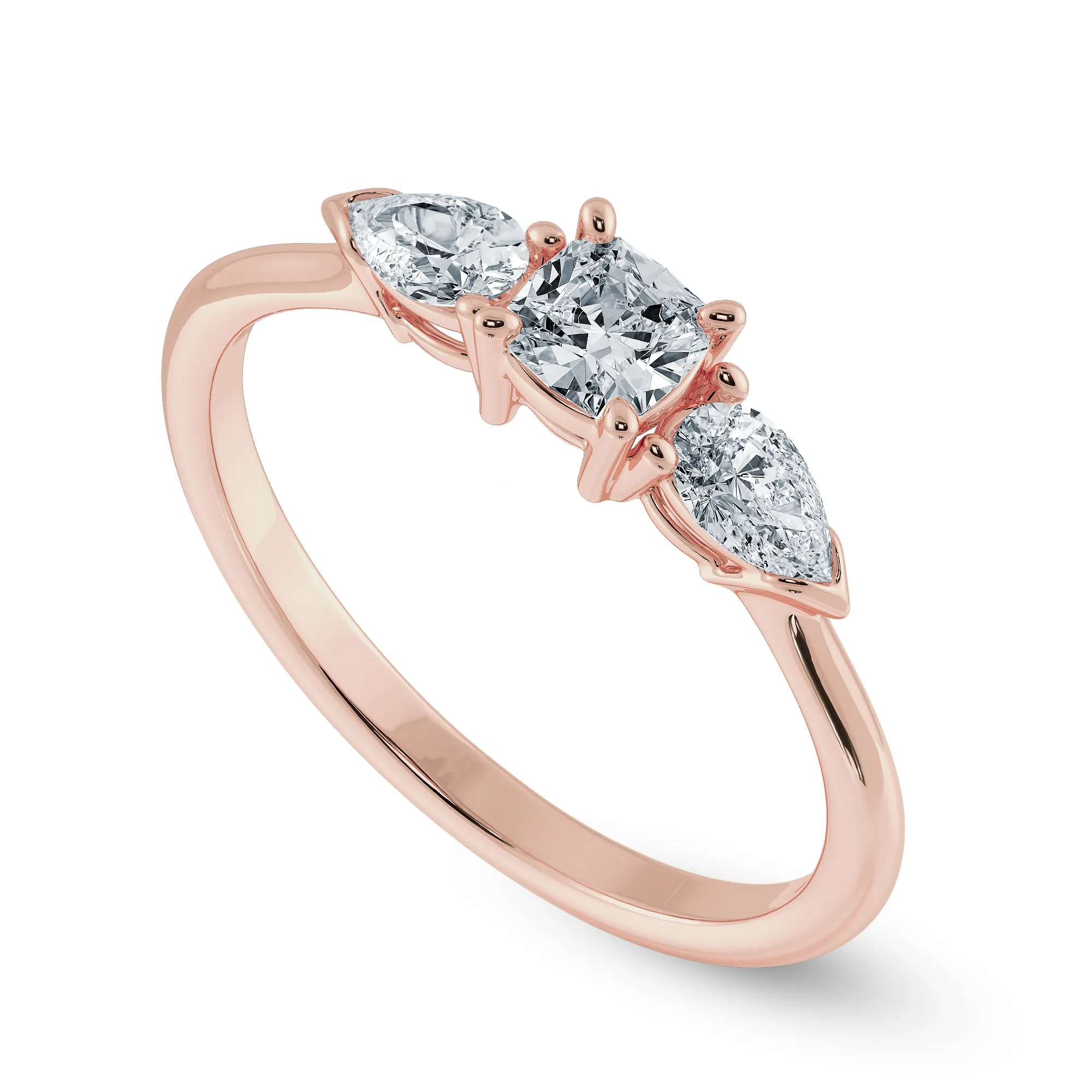 0.70cts. Cushion Cut Solitaire with Pear Cut Diamond Accents 18K Rose Gold Ring JL AU 1203R-B