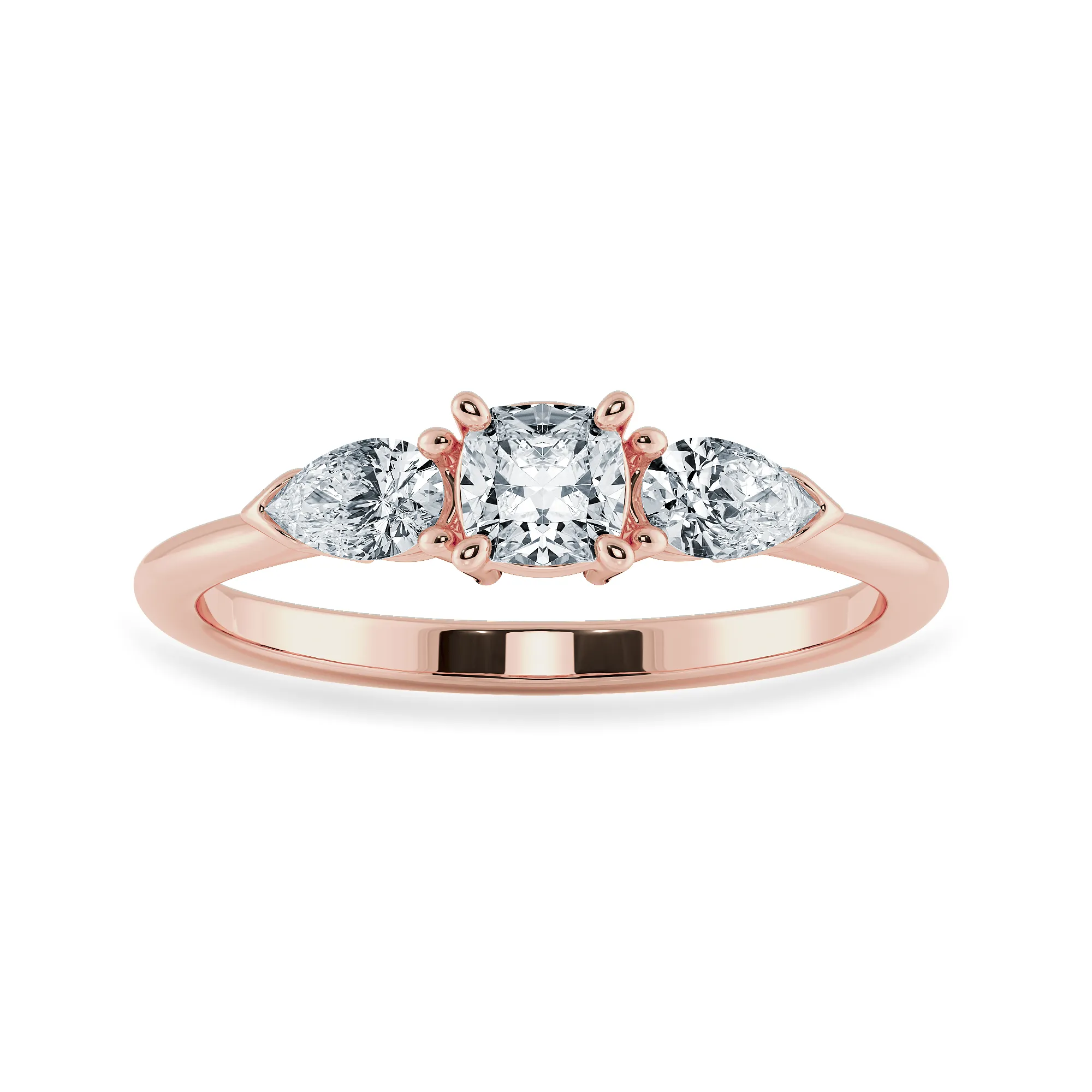 0.70cts. Cushion Cut Solitaire with Pear Cut Diamond Accents 18K Rose Gold Ring JL AU 1203R-B