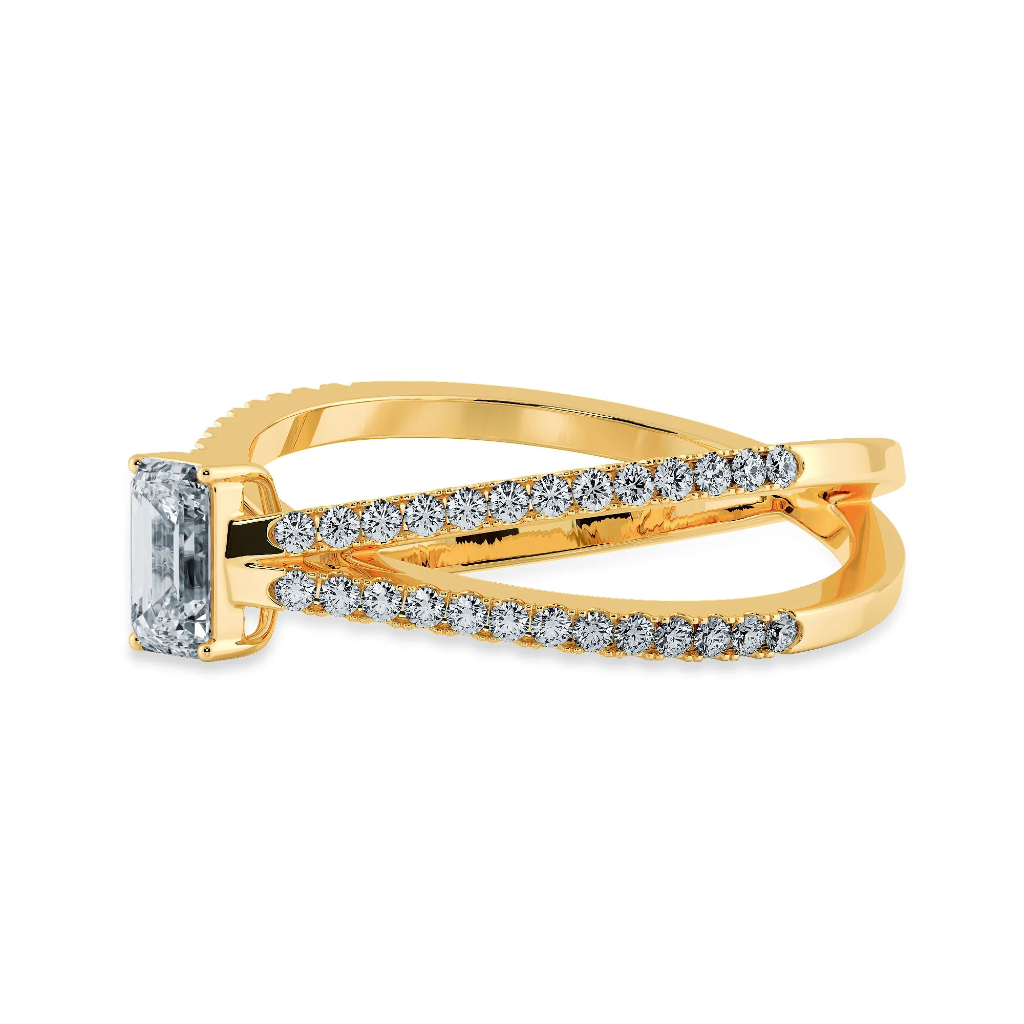0.70cts. Emerald Cut Solitaire Diamond Split Shank 18K Yellow Gold Ring JL AU 1172Y-B