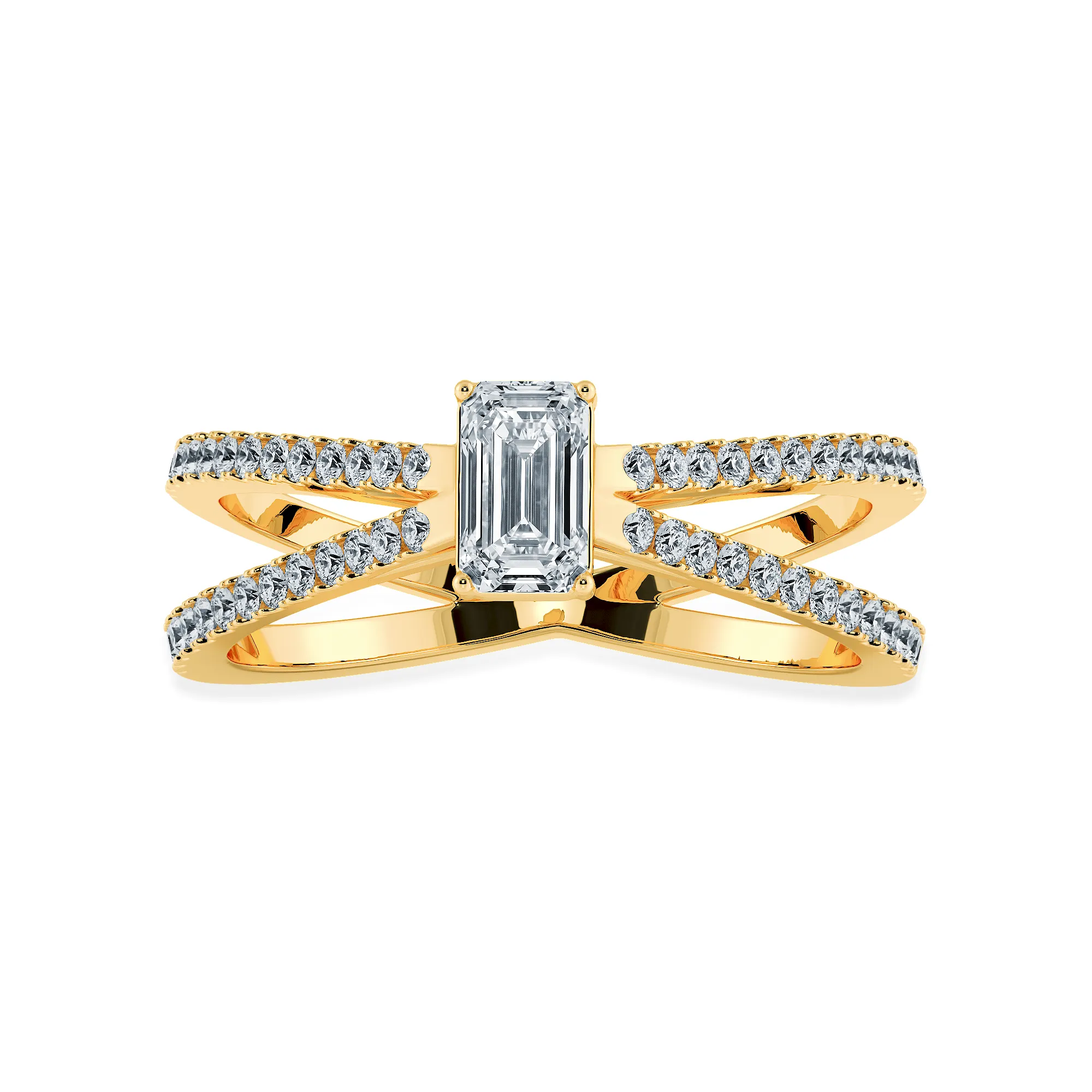 0.70cts. Emerald Cut Solitaire Diamond Split Shank 18K Yellow Gold Ring JL AU 1172Y-B