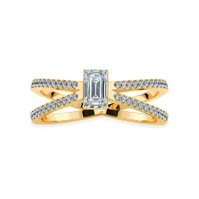 0.70cts. Emerald Cut Solitaire Diamond Split Shank 18K Yellow Gold Ring JL AU 1172Y-B